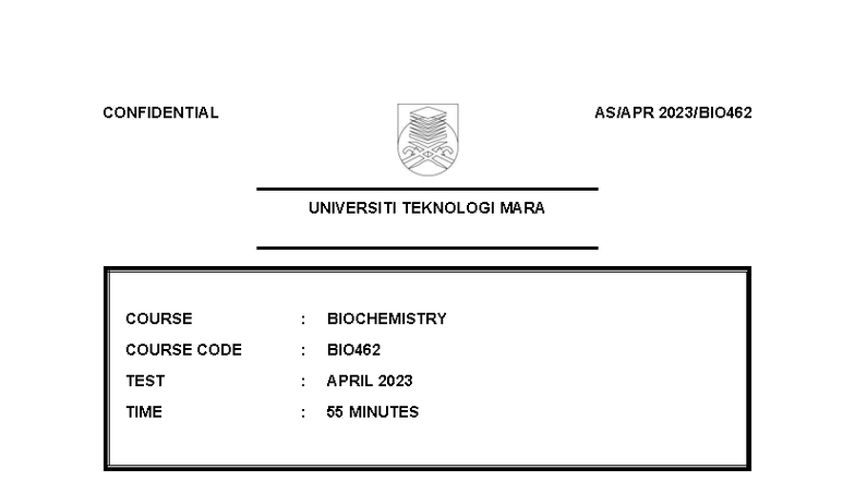 Test BIO462 April 2023: Biochemistry Questions and Answers - Studocu