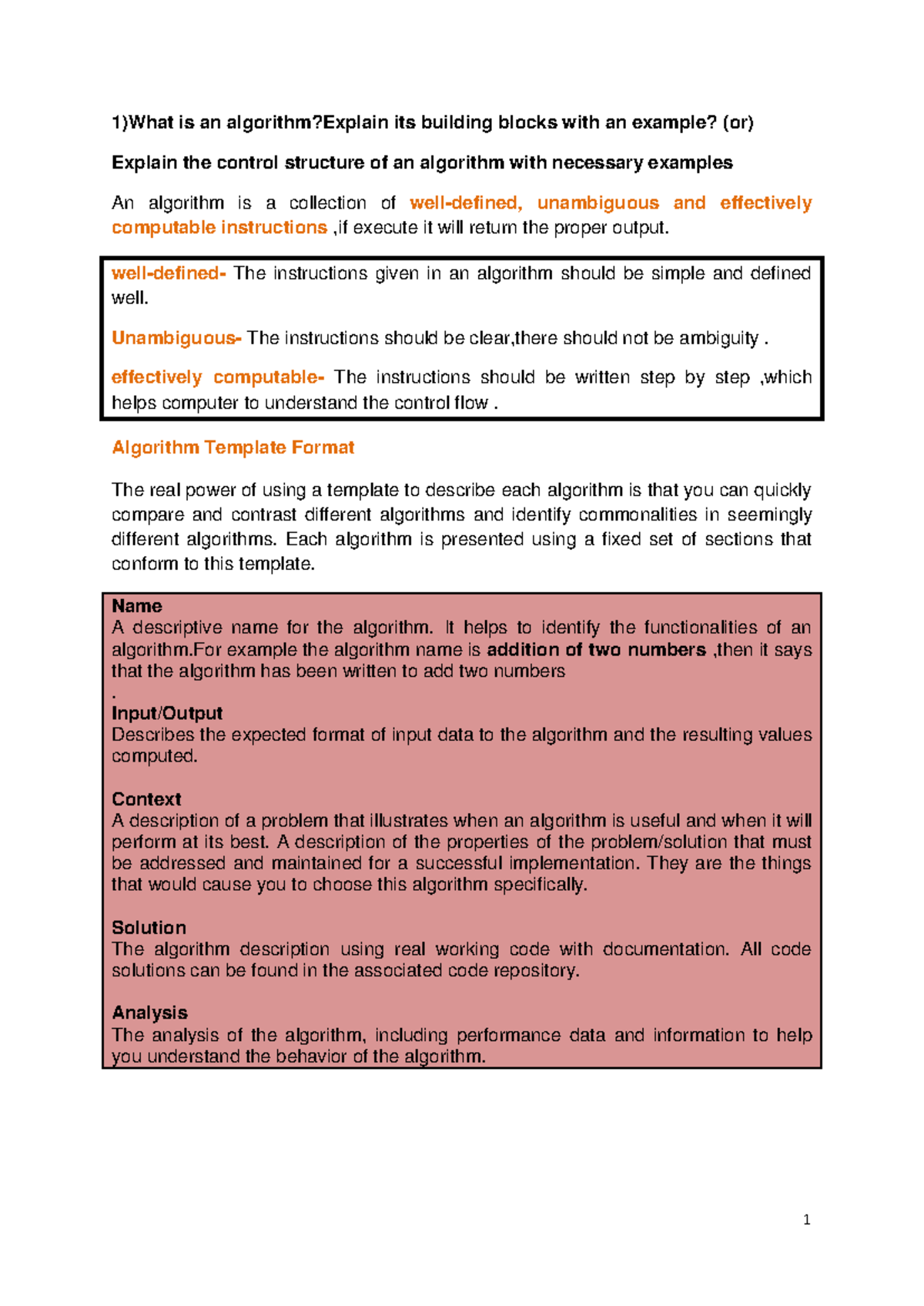 Python - FSDRTGFH - 1)What is an algorithm?Explain its building blocks ...