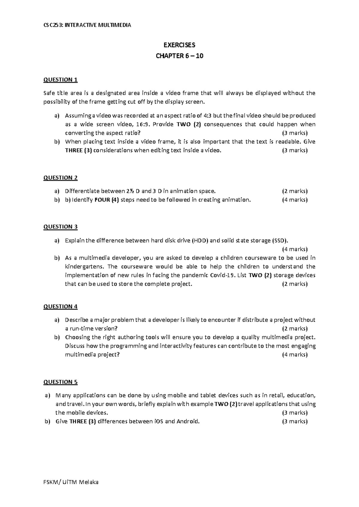 CSC253: Multimedia Exercises - Chapter 6 to 10 Overview - Studocu