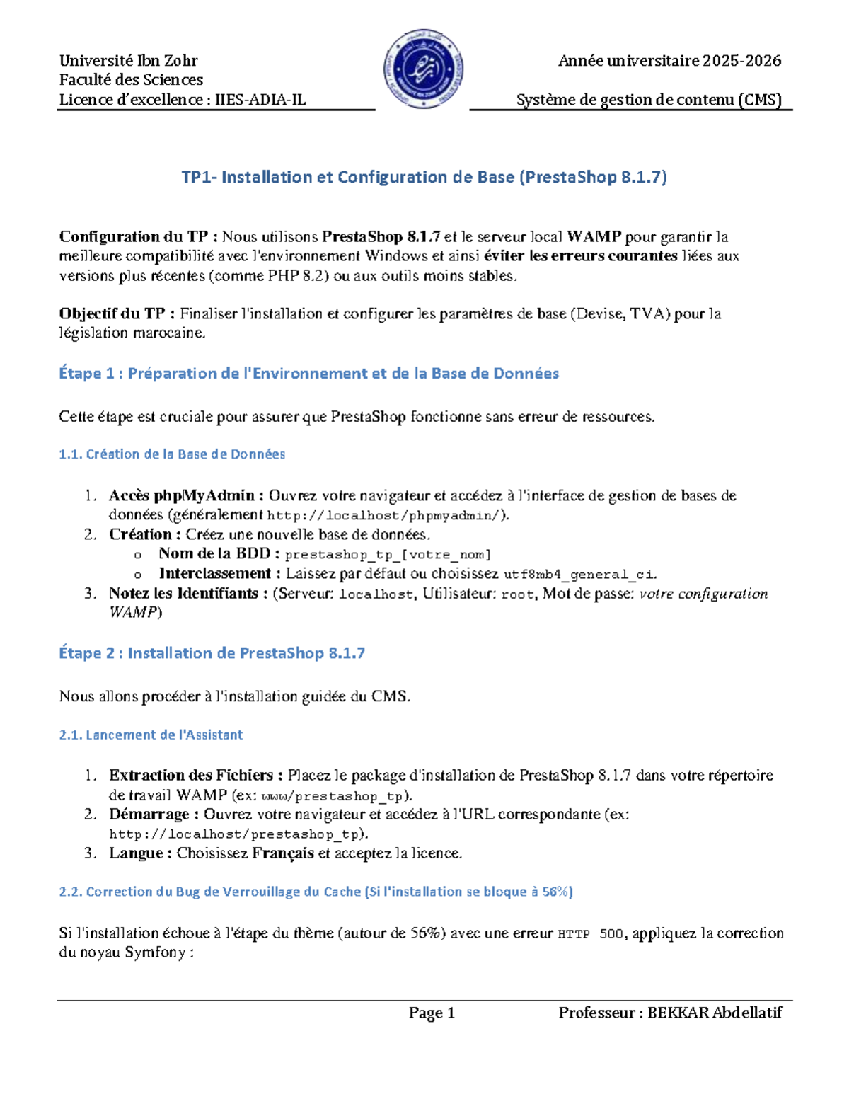 TP1 - Installation et Configuration de PrestaShop 8.1.7 - Studocu
