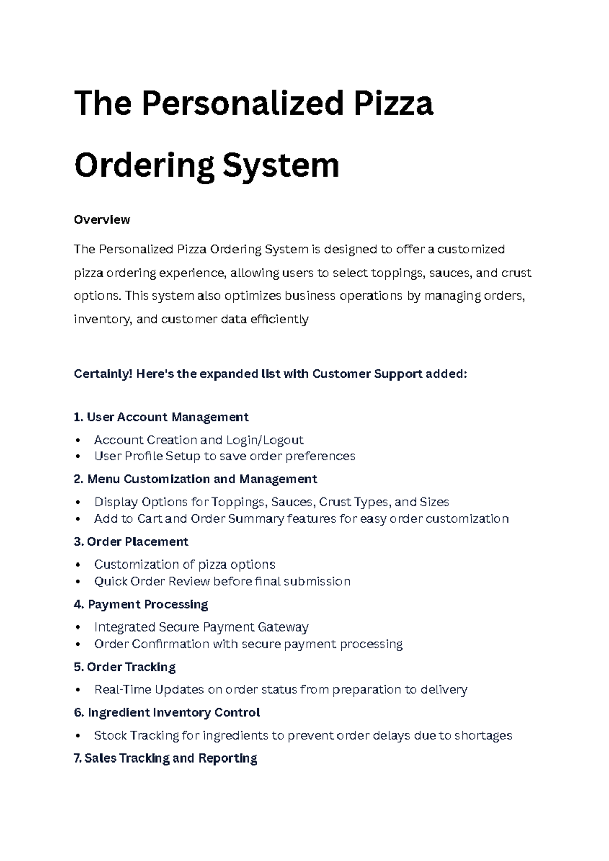 Personalized Pizza Ordering System Overview 20241109 - Studocu
