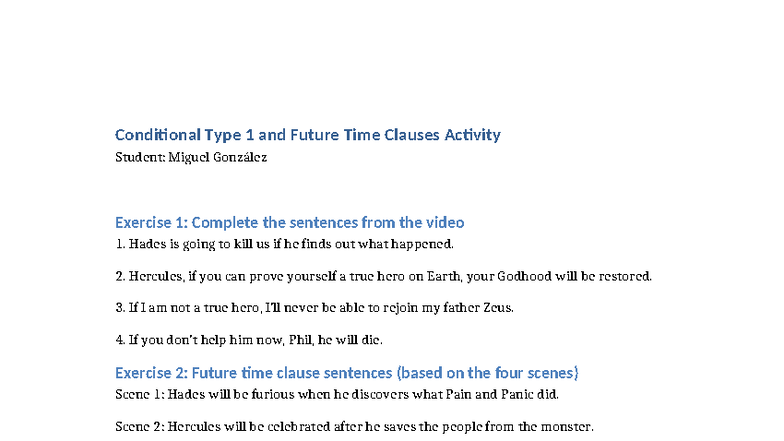 Conditional Type 1 & Future Time Clauses Activity - Miguel González ...