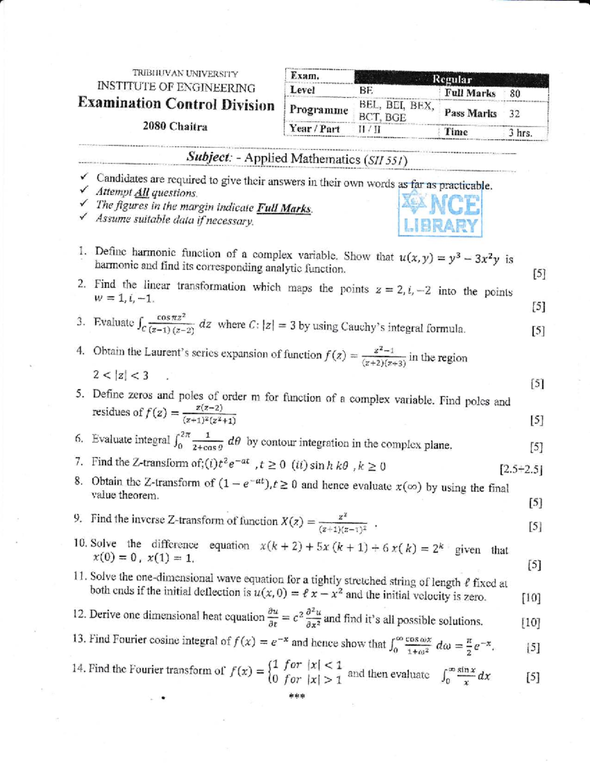 Applied Mathematics PYQs - BE 2080 Yearly Exam Questions - Studocu