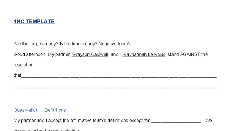 1NC Template for Debate: Negative Team Strategy Guide - Studocu
