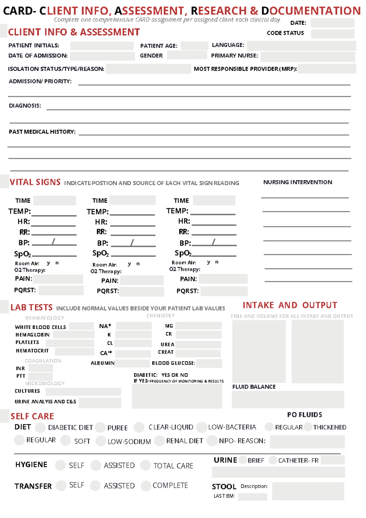 CLIENT INFO & ASSESSMENT CARD - Skills Requirement Documentation - Studocu