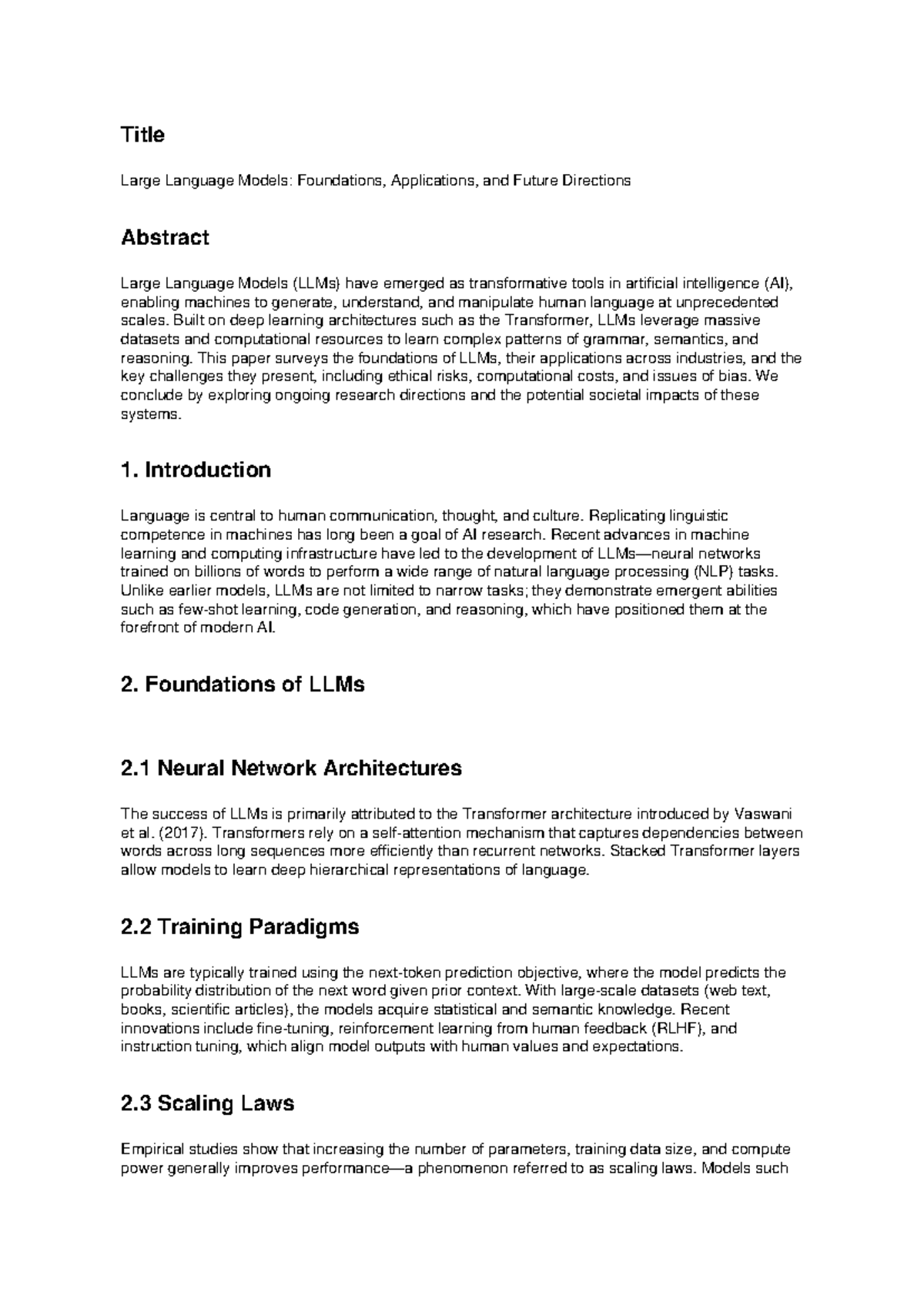 Foundations and Applications of LLMs: A Comprehensive Survey - Studocu