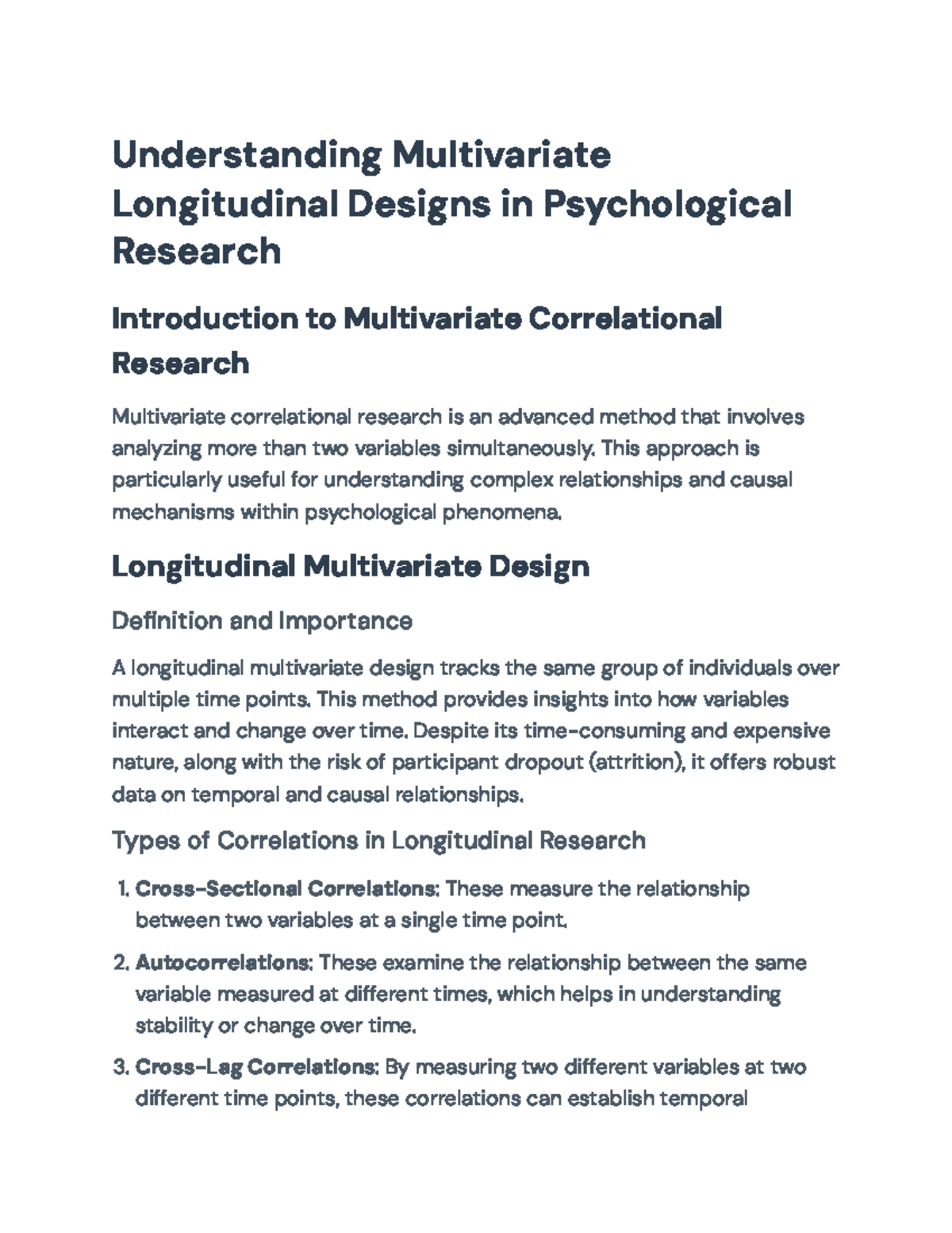 Understanding Longitudinal Multivariate Designs in PSYC 301 Research ...