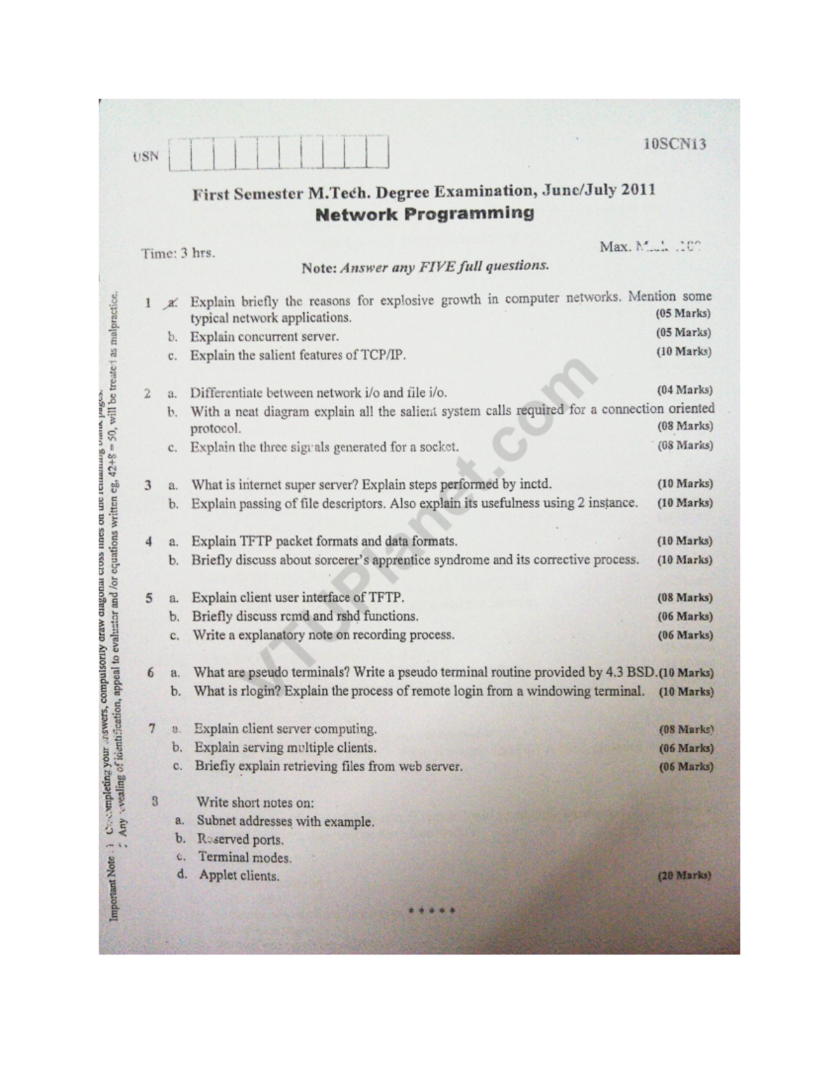 1st SEM M.Tech June 2011 Network Programming Exam Paper - Studocu