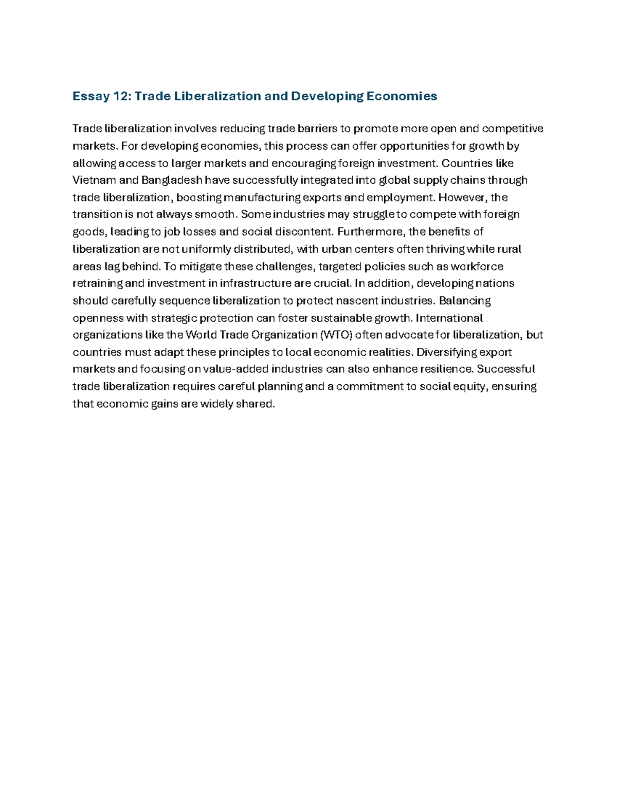 Essay 12: Trade Liberalization & Its Impact on Developing Economies ...