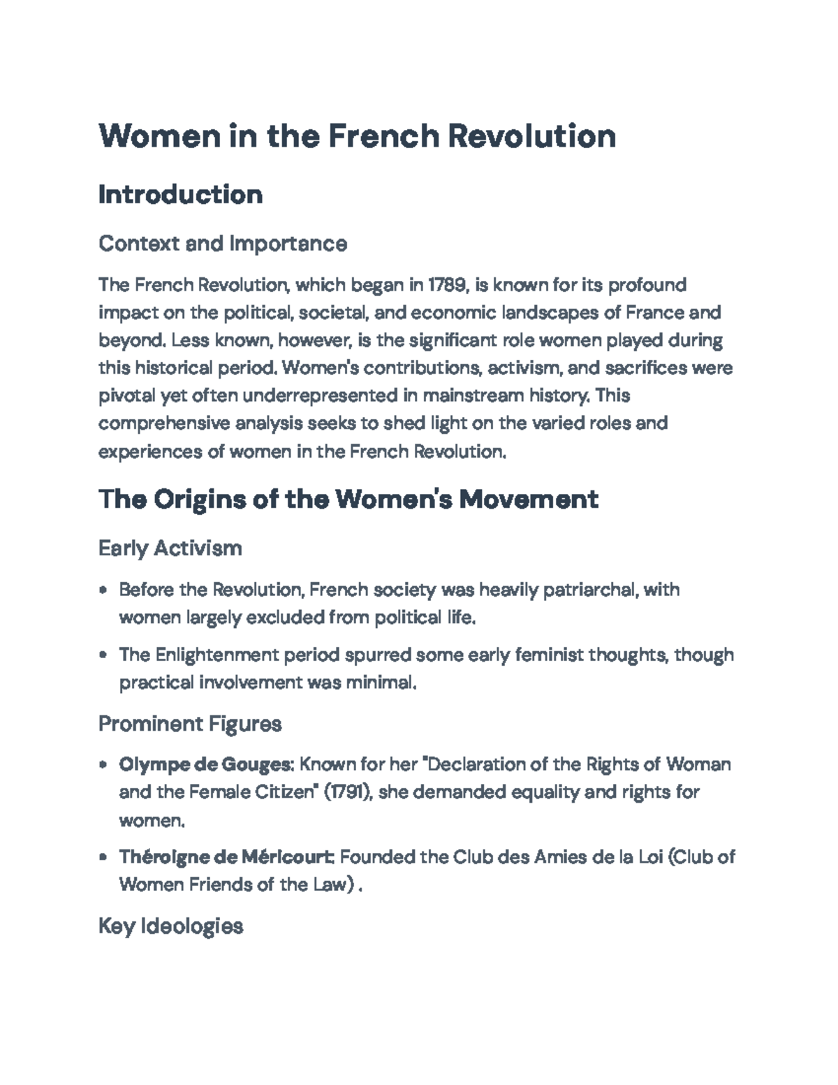Women's Roles and Contributions During the French Revolution: A Study ...