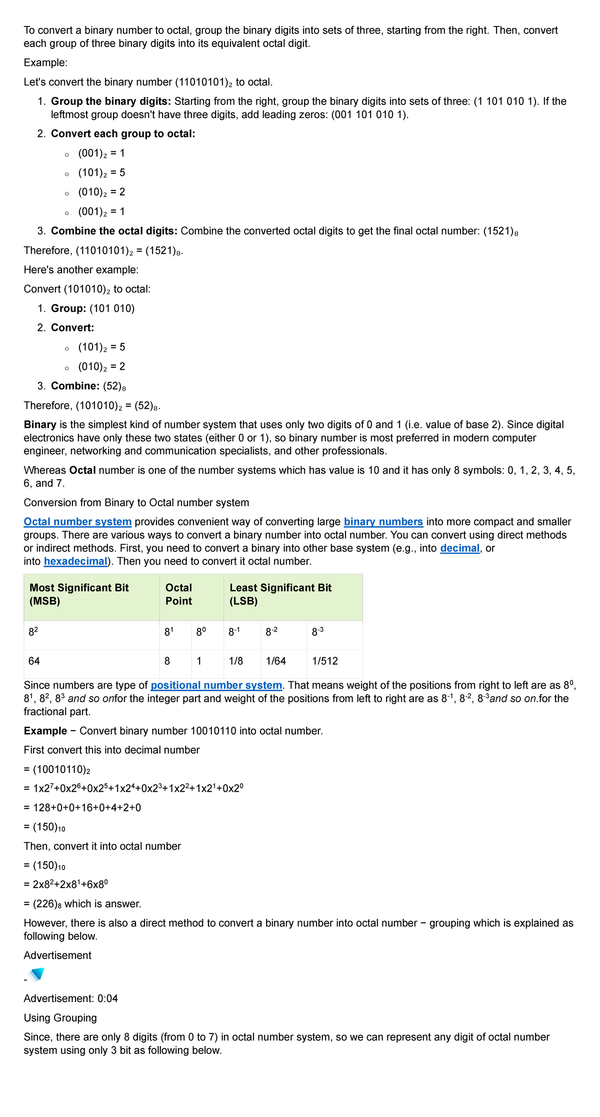 Binary to Octal Conversion Guide (CS101) - Studocu