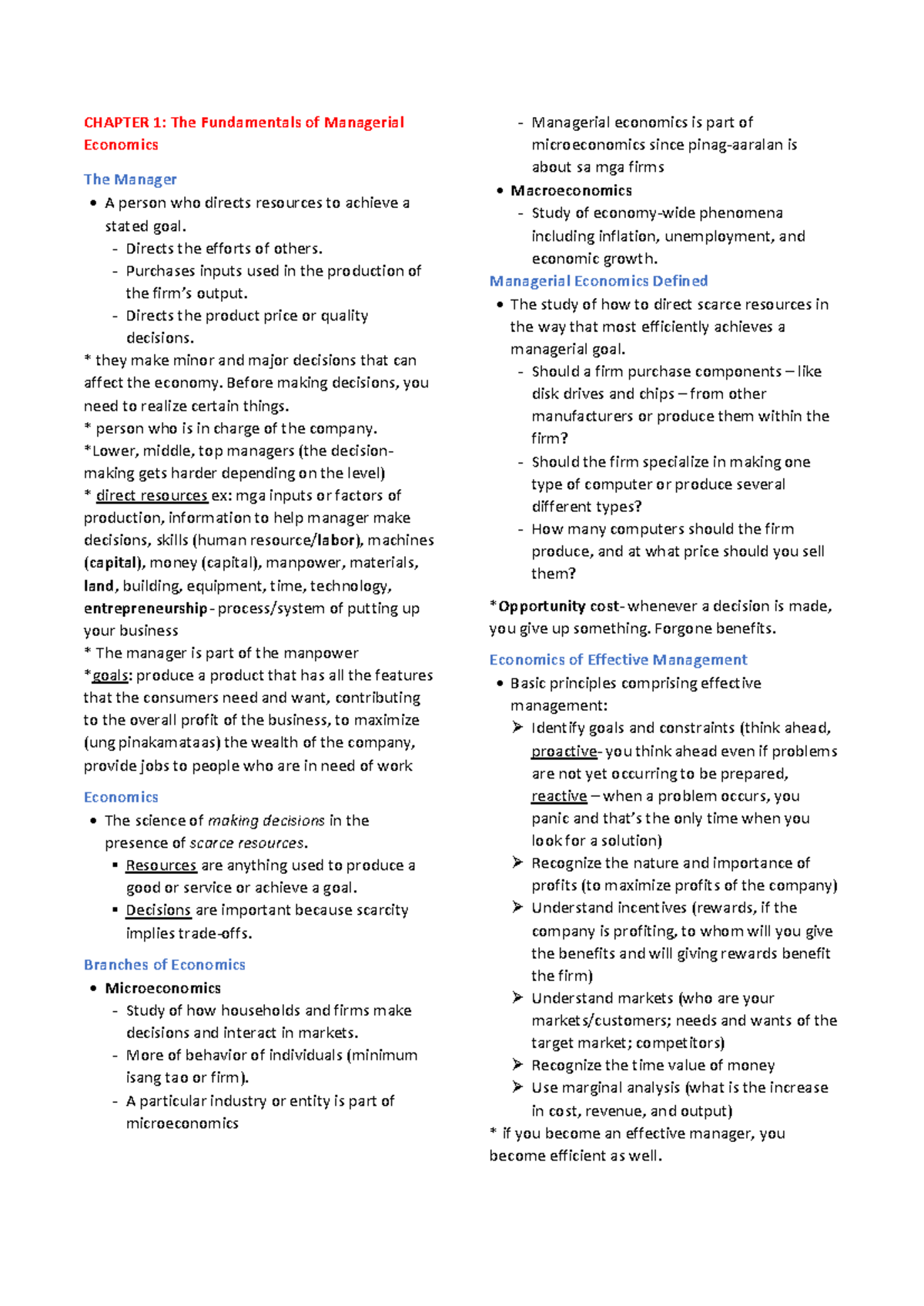 CHAPTER 1: Fundamentals of Managerial Economics Overview - Studocu
