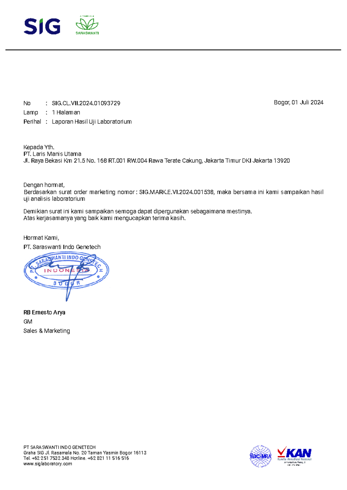 Laporan Hasil Uji Laboratorium Anggur Shine Muscat SIG.LHP.VII - Studocu