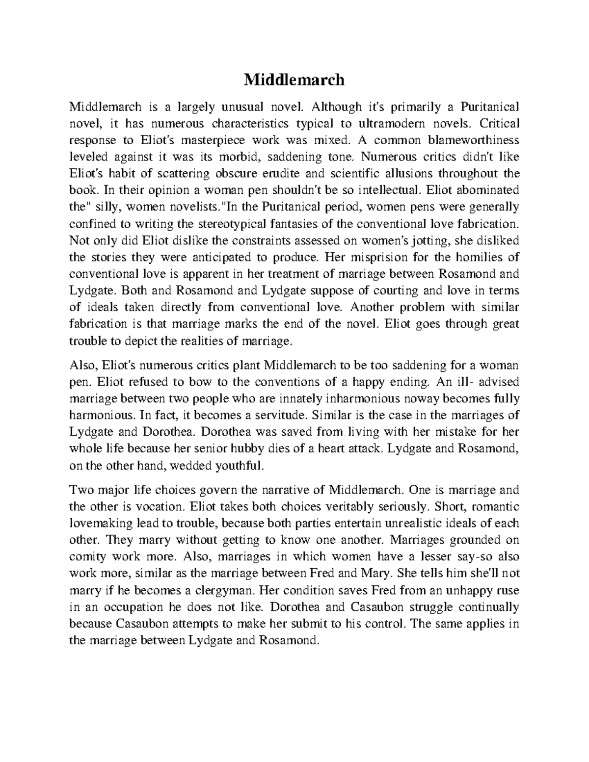 Middlemarch - Middlemarch Middlemarch is a largely unusual novel ...