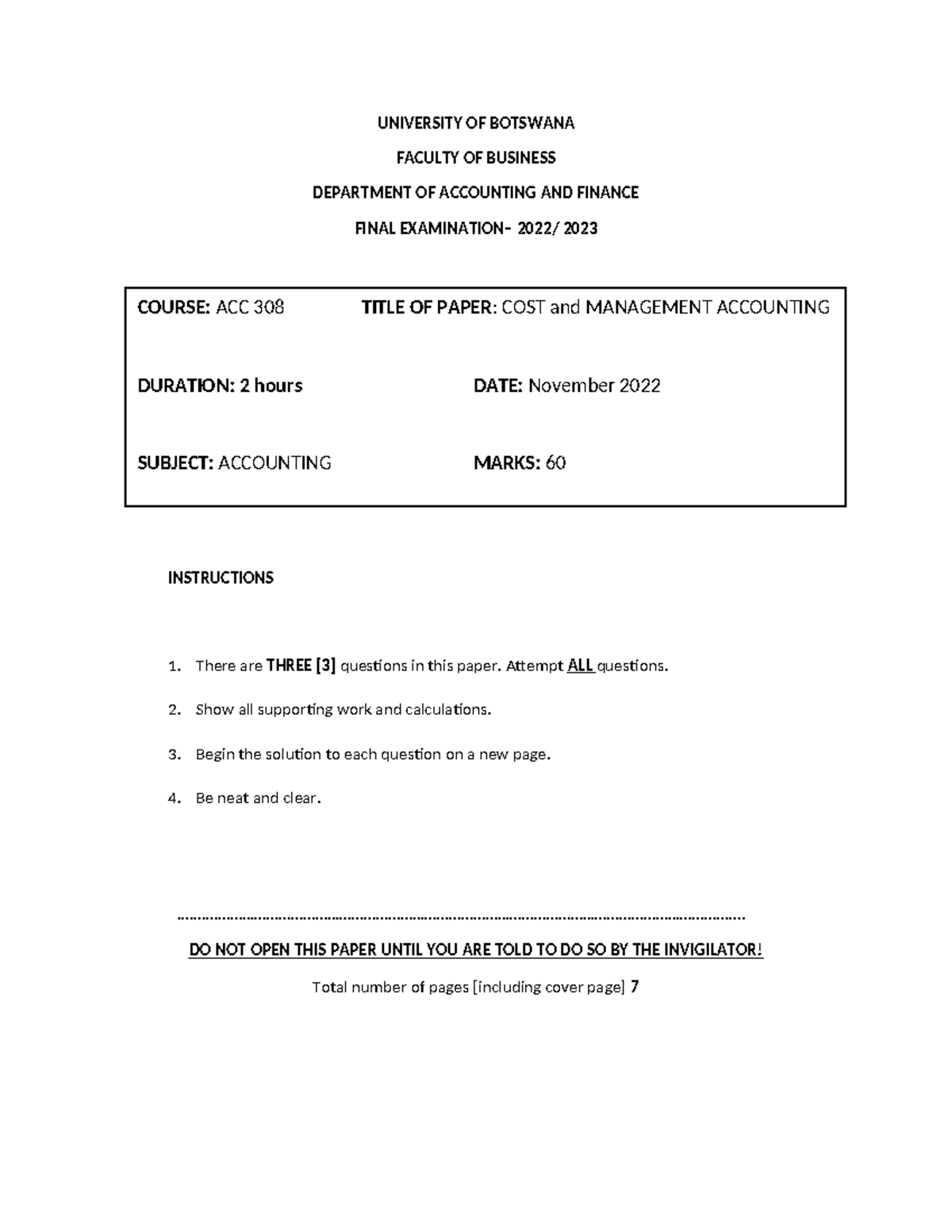 ACC 308 2022 Final Exam - Cost and Management Accounting - Studocu