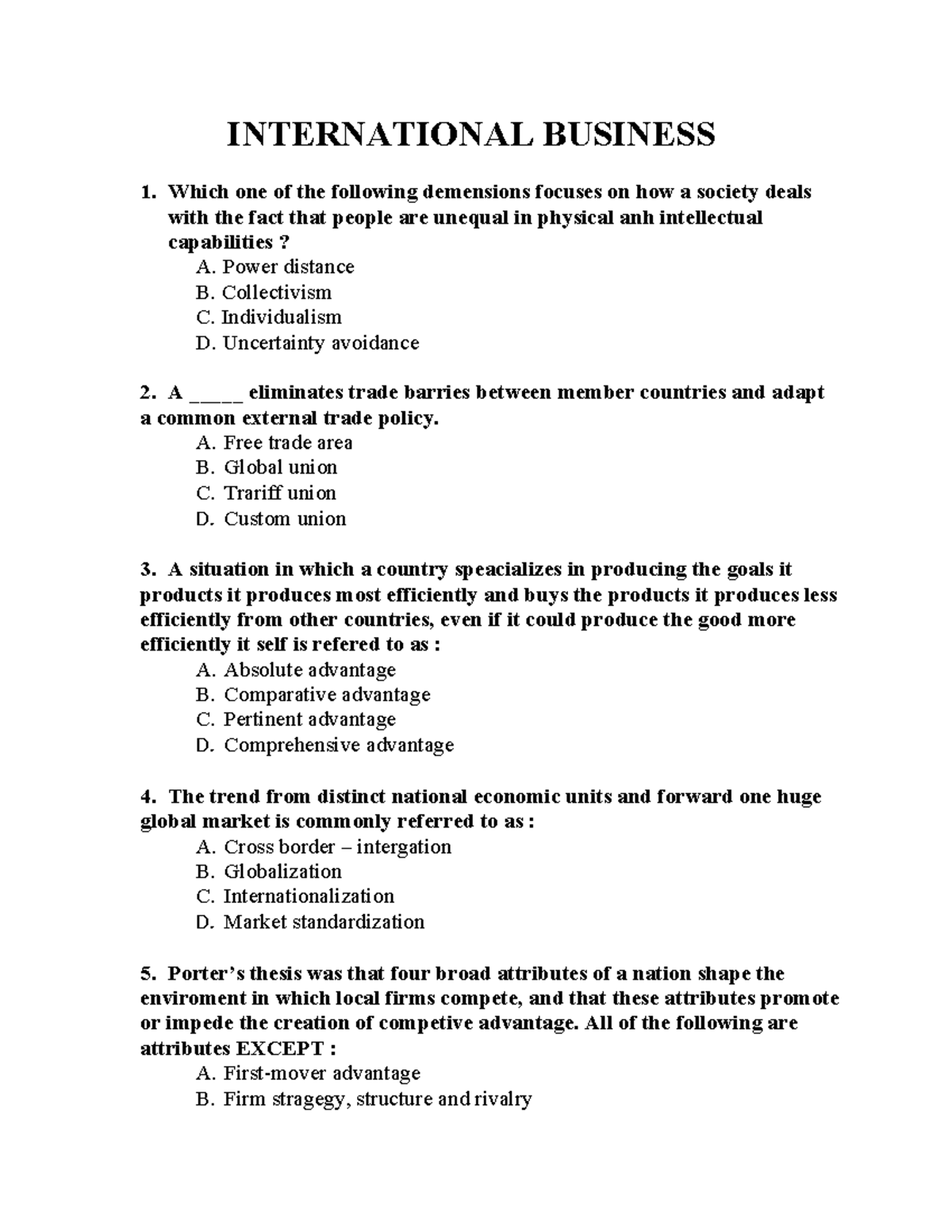 INTERNATIONAL BUSINESS 1: Key Concepts and Exam Questions - Studocu