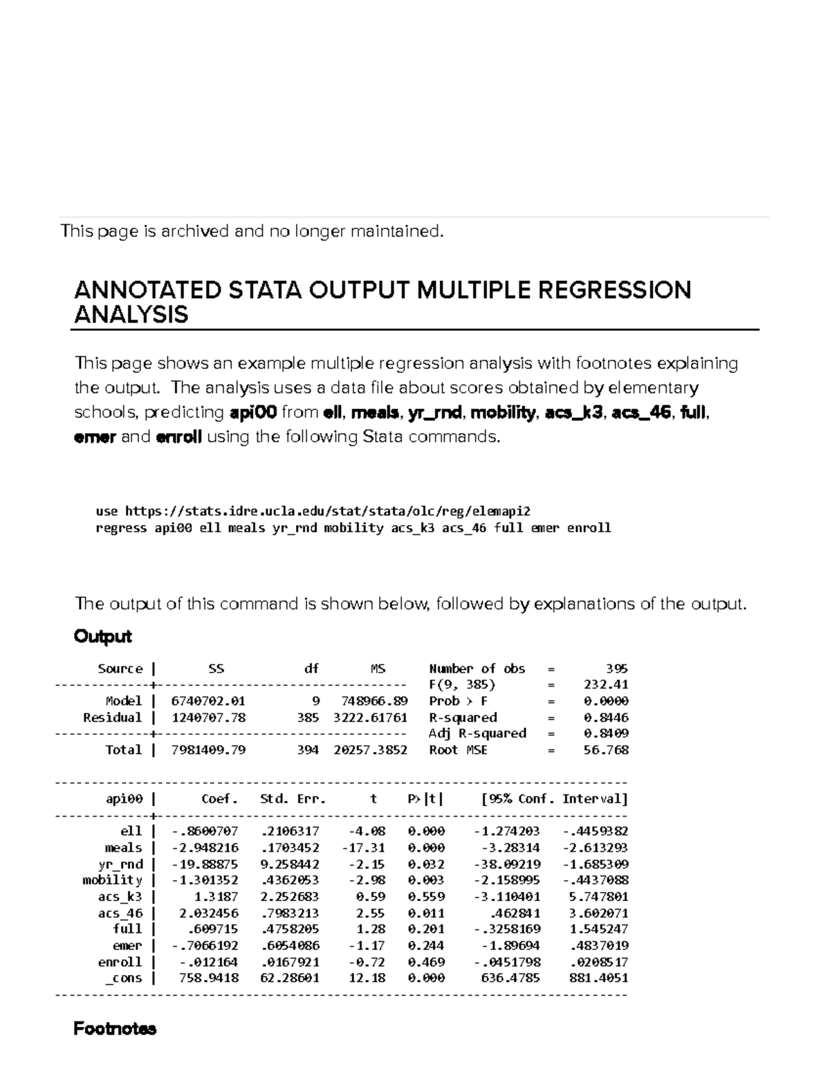 Annotated Output Of Multiple Regression Analysis Using Stata Idre