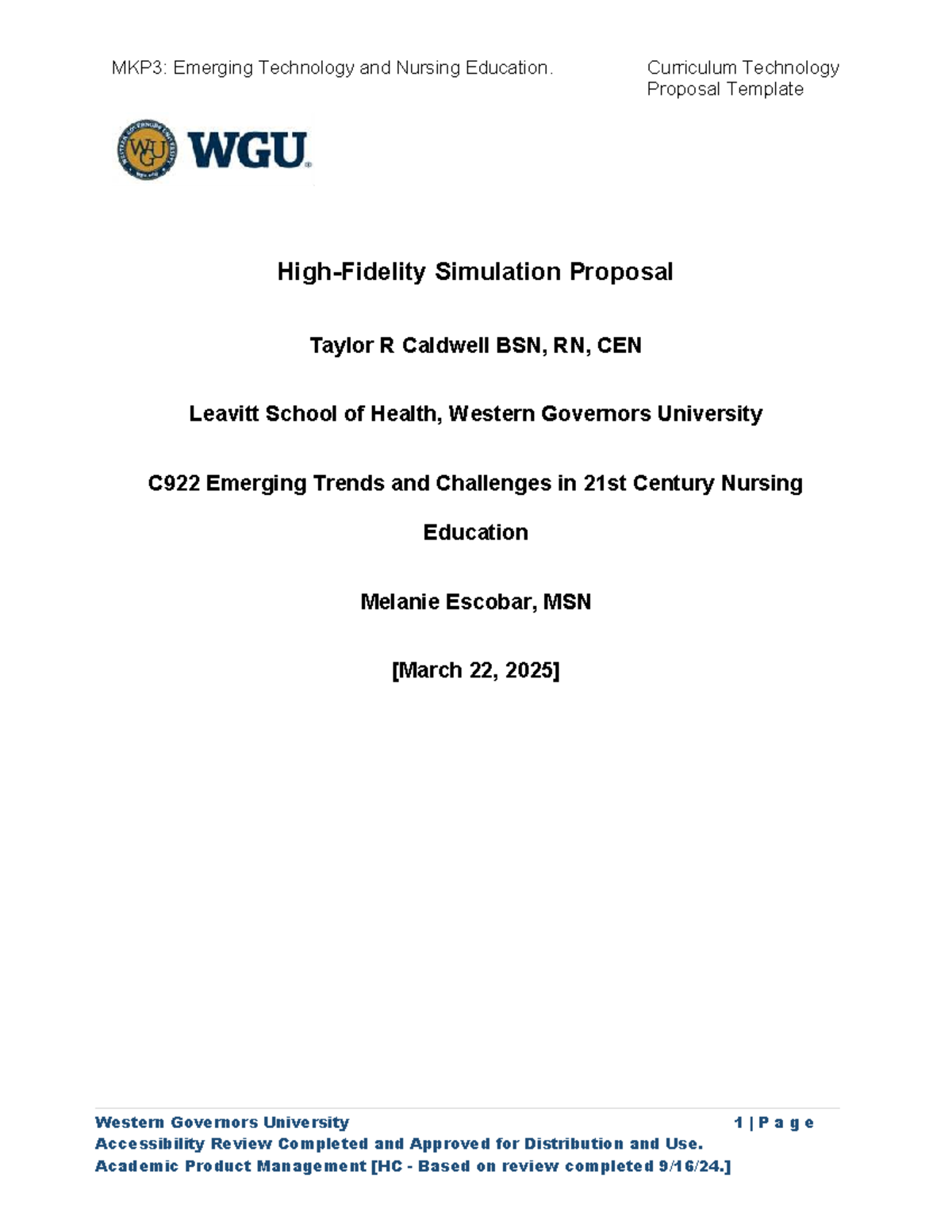 C922 High-Fidelity Simulation Proposal for BSN Community Health Course ...