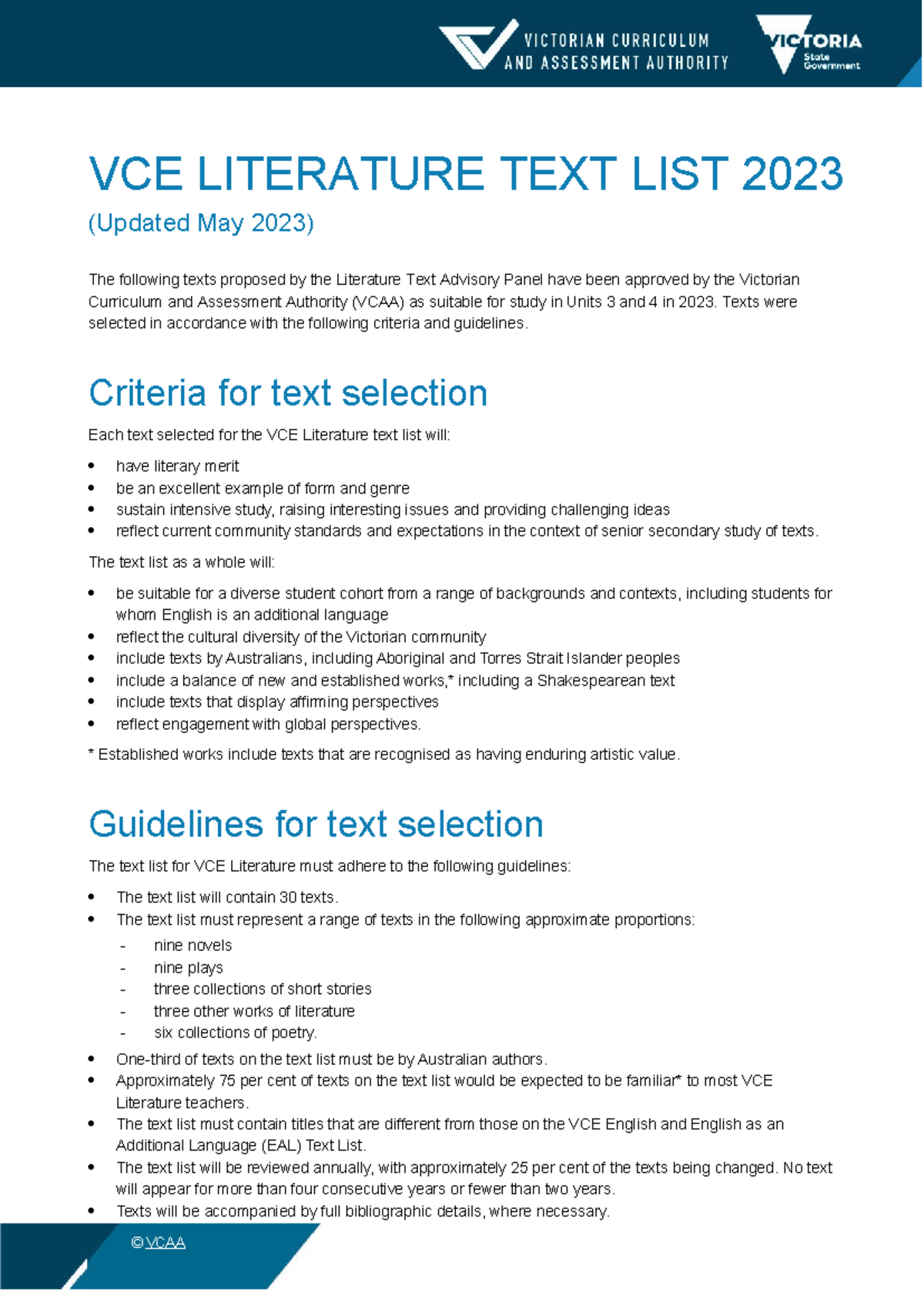 VCE Literature Text List 2023: Approved Works for Units 3 and 4 - Studocu