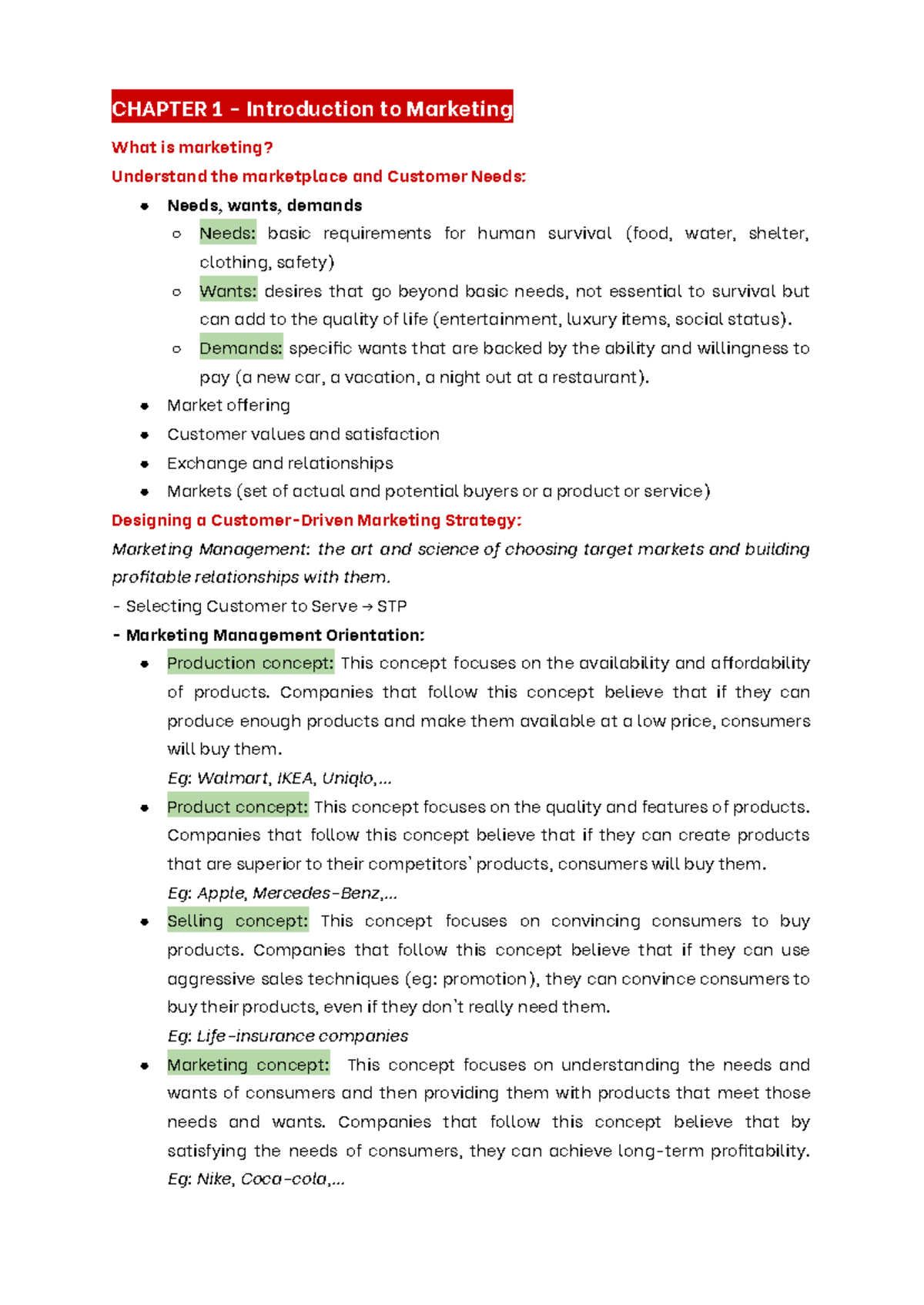 Final Exam Study Guide - MKT 101: Introduction to Marketing - Studocu