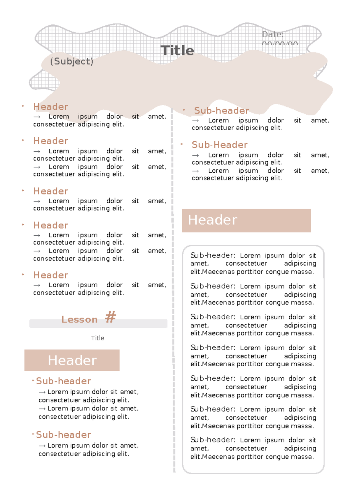 Ms Word Notes Template 2 - Title (Subject) Date: 00/00/ * Header → ...