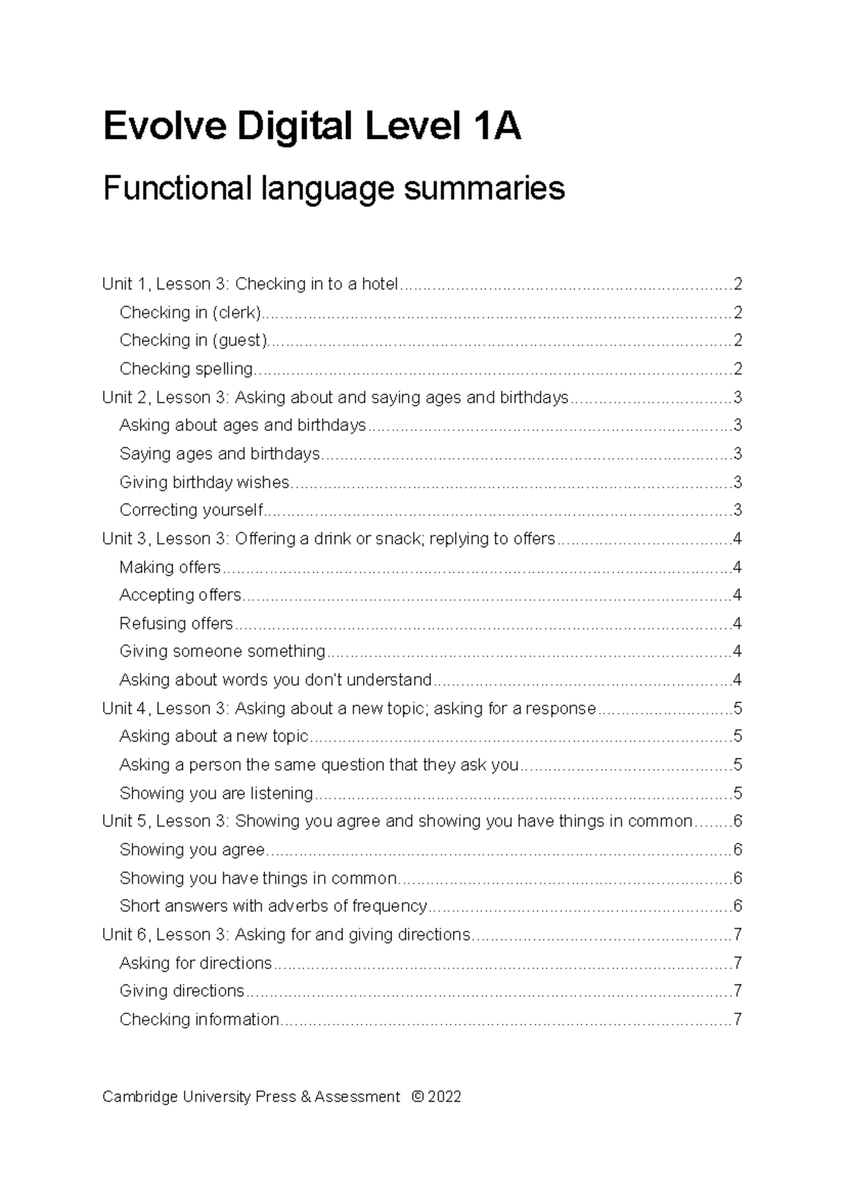 Evolve Digital Level 1A Functional Language Summaries: Key Lessons ...