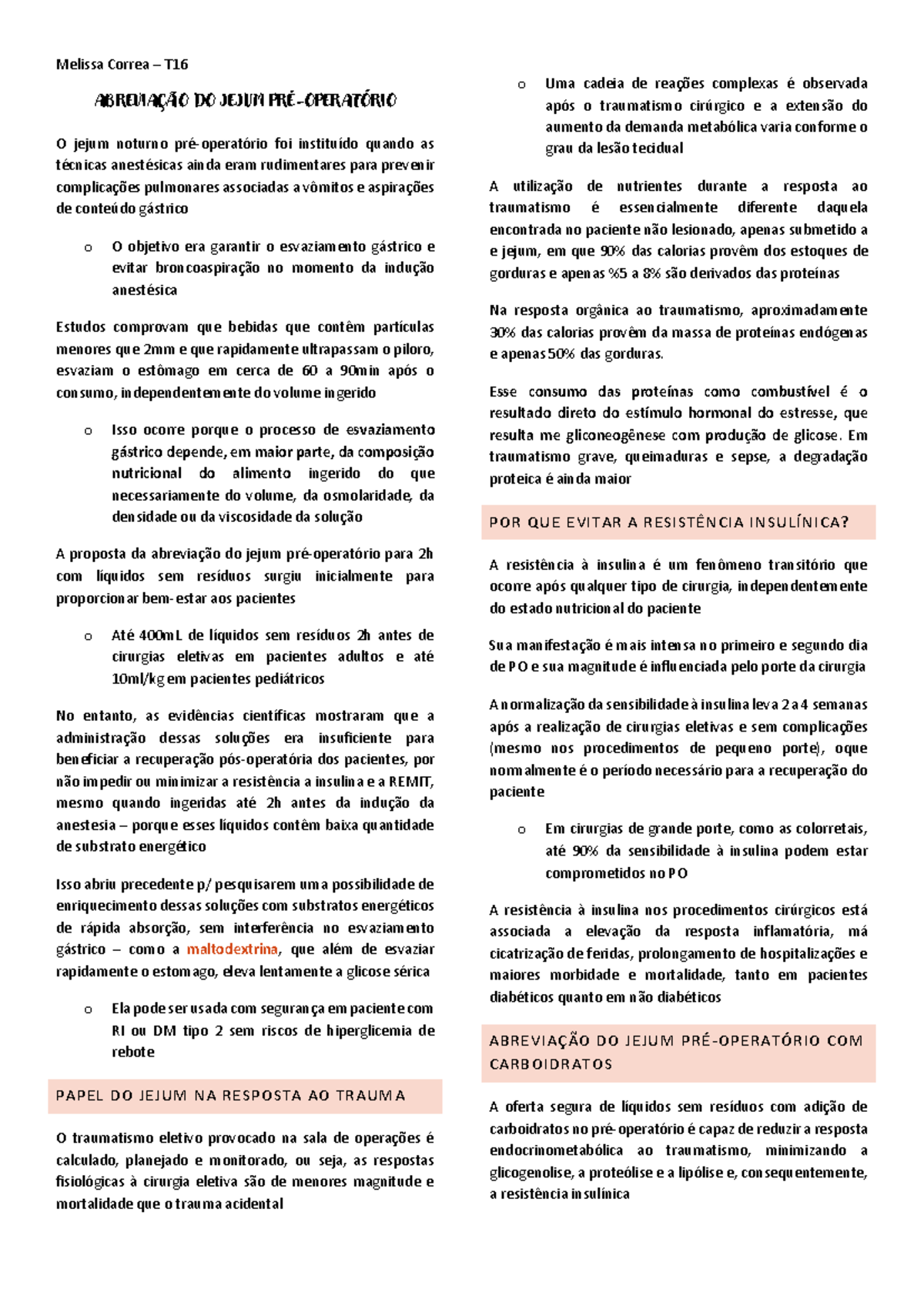 Abreviação do Jejum Pré-Operatório em Cirurgia Geral - Projeto ACERTO ...
