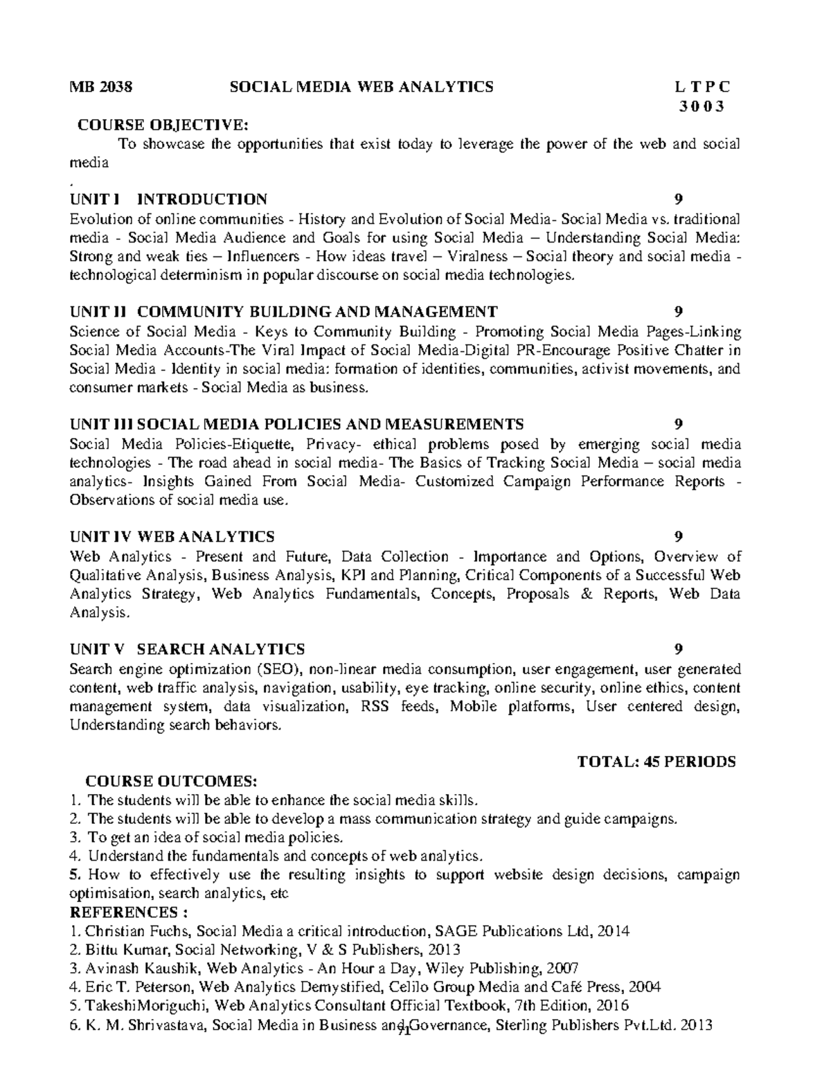 MB 2038 Syllabus: Social Media Web Analytics Course Overview - Studocu