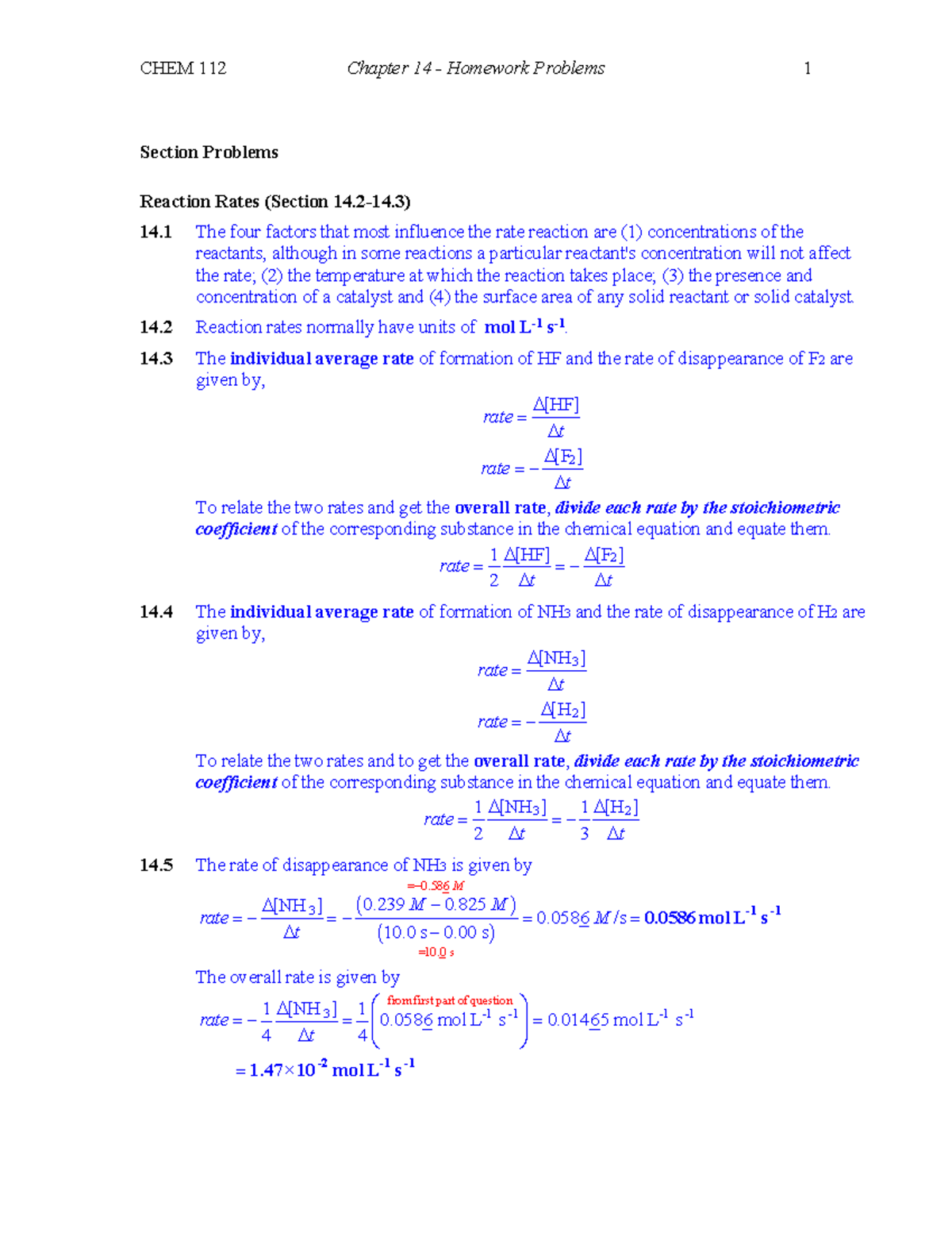 Chap 14 Reaction Rates & Laws Homework Solutions - Studocu