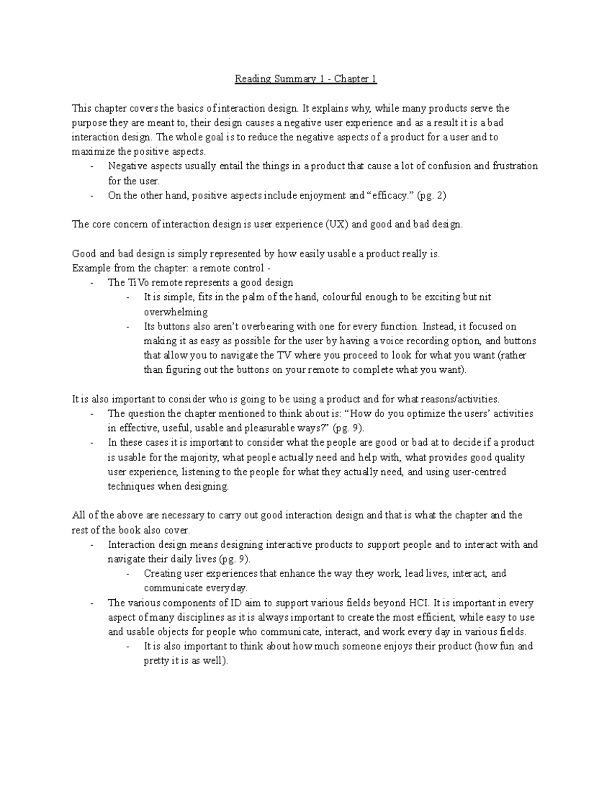 Chapter 1 - Interaction Design Basics: Reading Summary 1 - Studocu