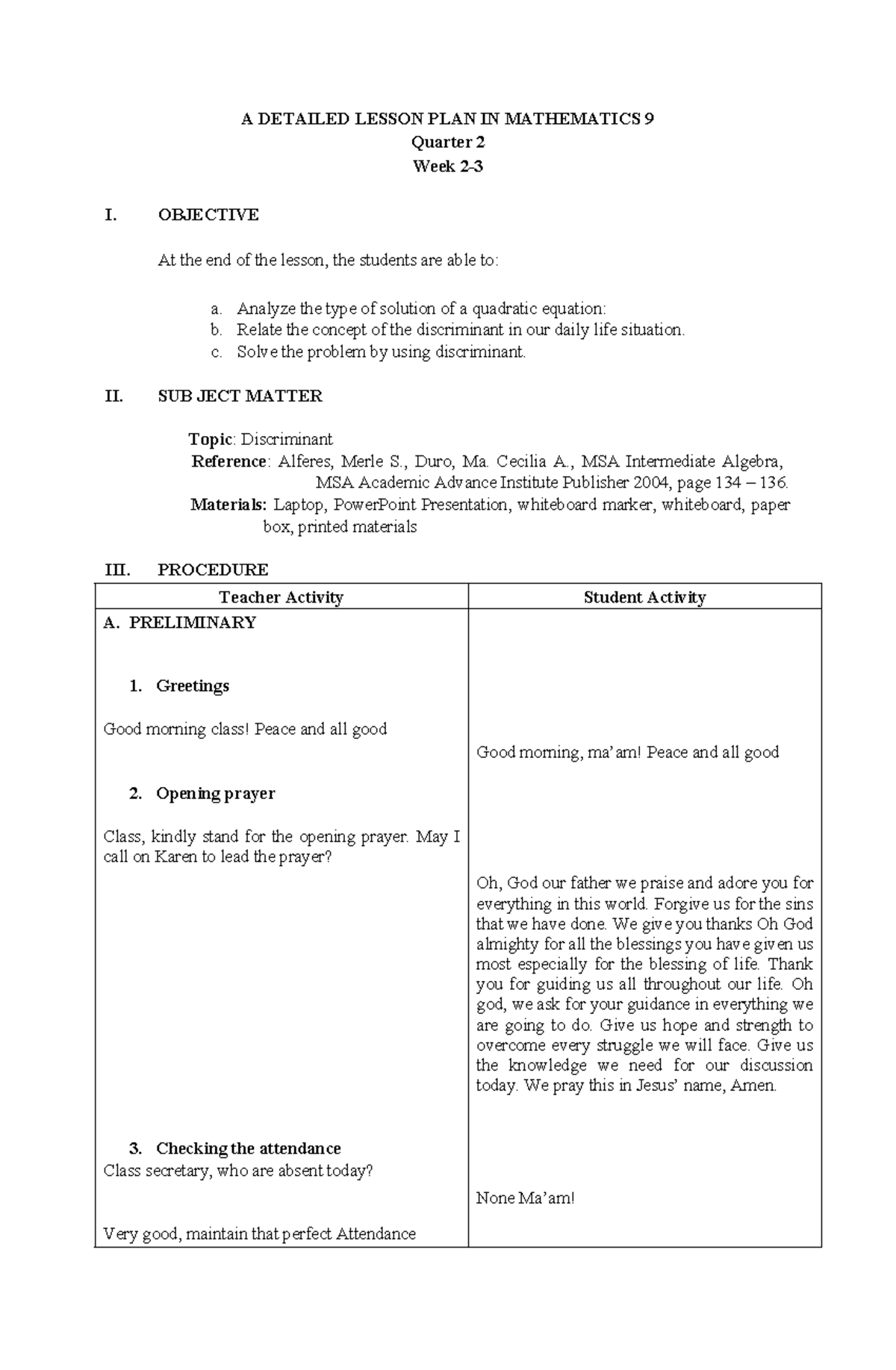 DLP-IN-MATH - lesson plan - A DETAILED LESSON PLAN IN MATHEMATICS 9 ...