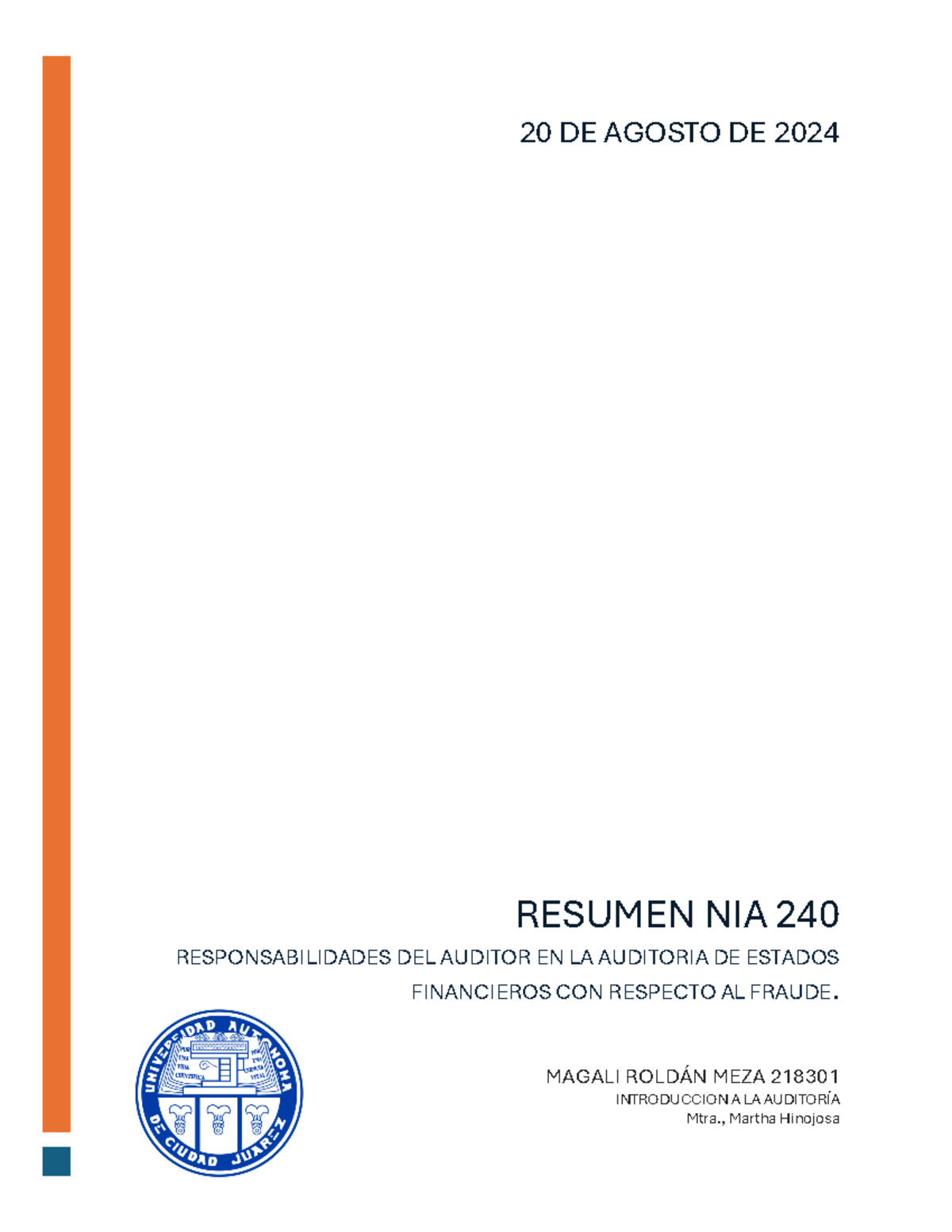 NIA 240 - Resumen de Responsabilidades del Auditor ante el Fraude - Studocu