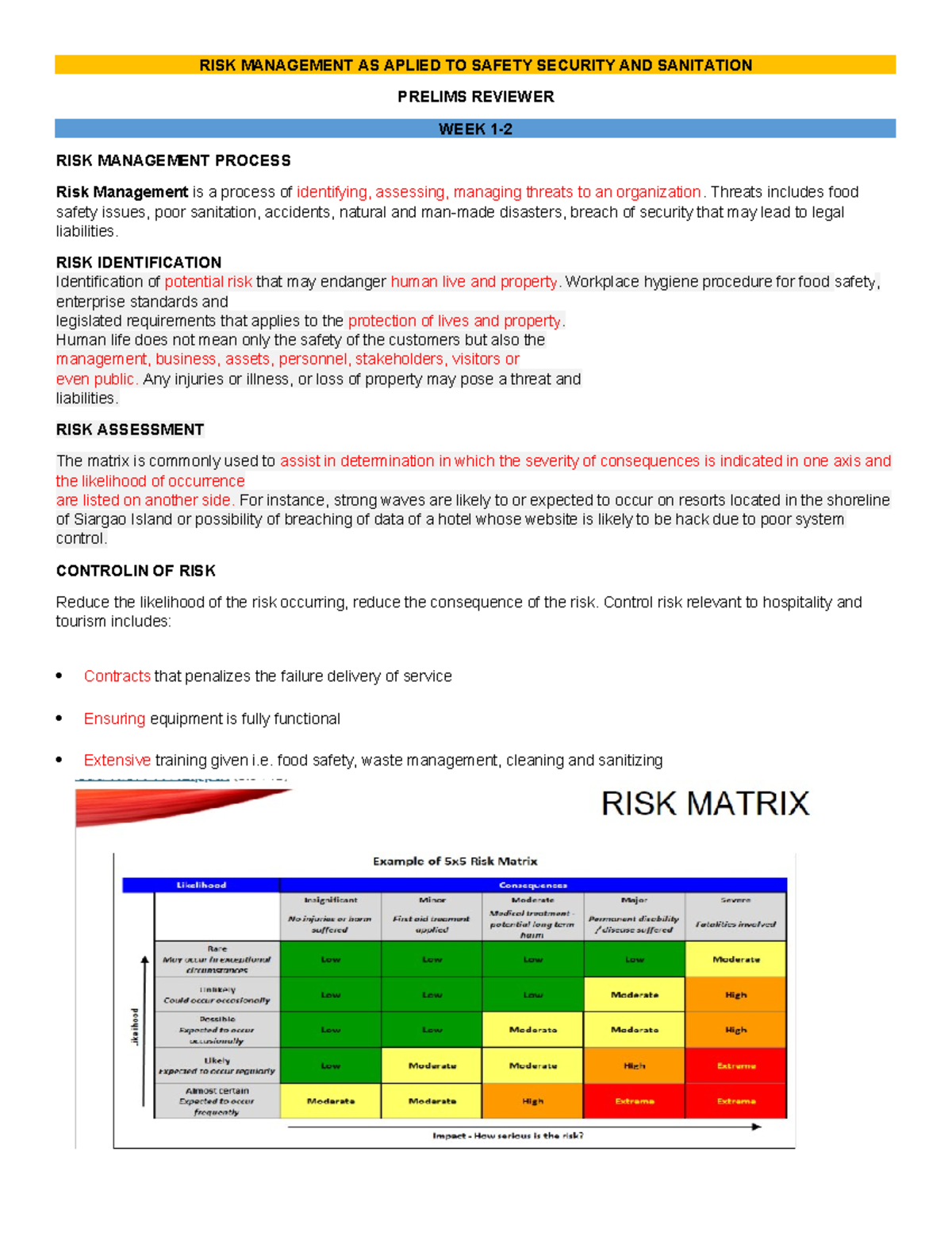 RISK111 Prelims Review: Comprehensive Guide to Safety & Sanitation ...