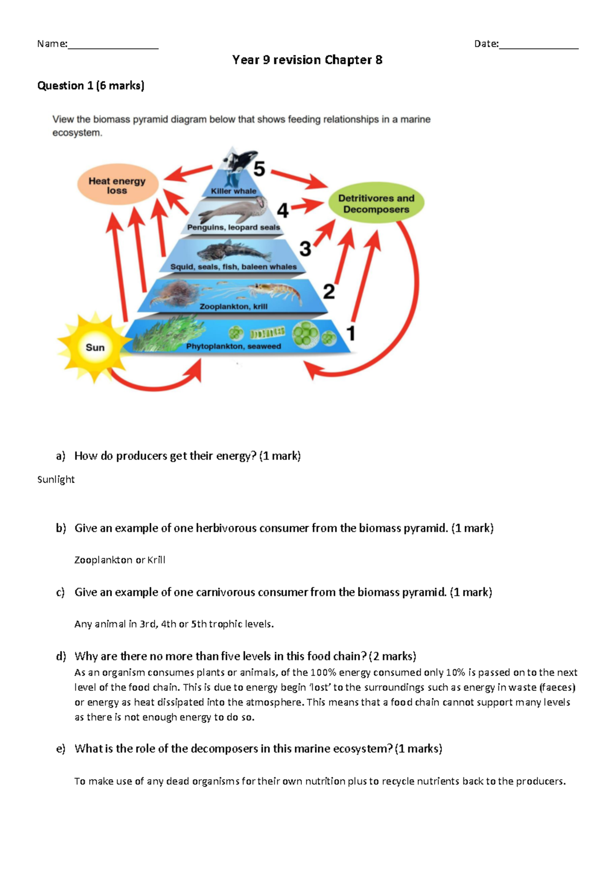 Year 9 Revision: Chapter 8 Ecosystem Questions & Answers - Studocu