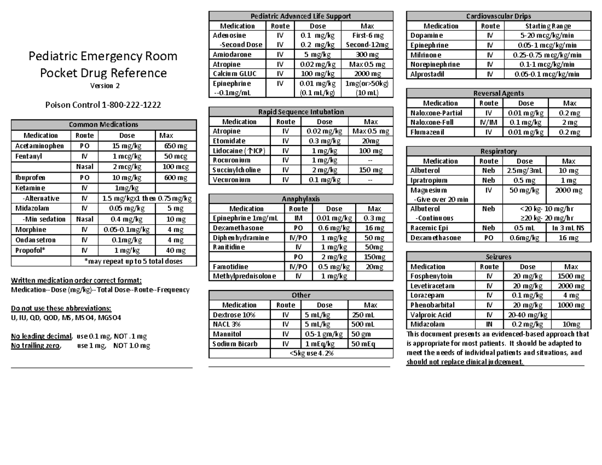 Pediatric Emergency Drug Reference V2: Safety & Dosage Guidelines - Studocu