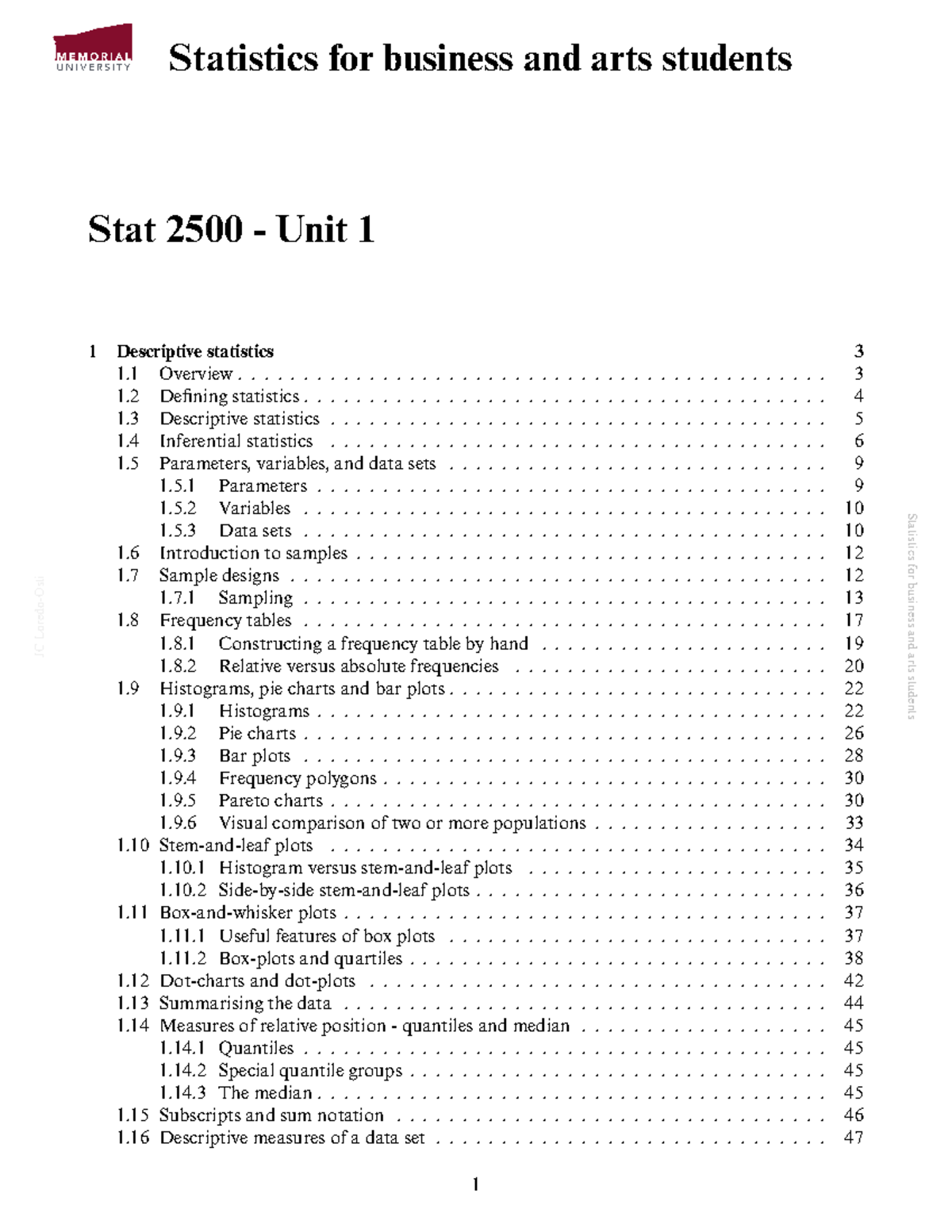 Stat 2500 - Unit 1: Descriptive Statistics Notes for Business & Arts ...
