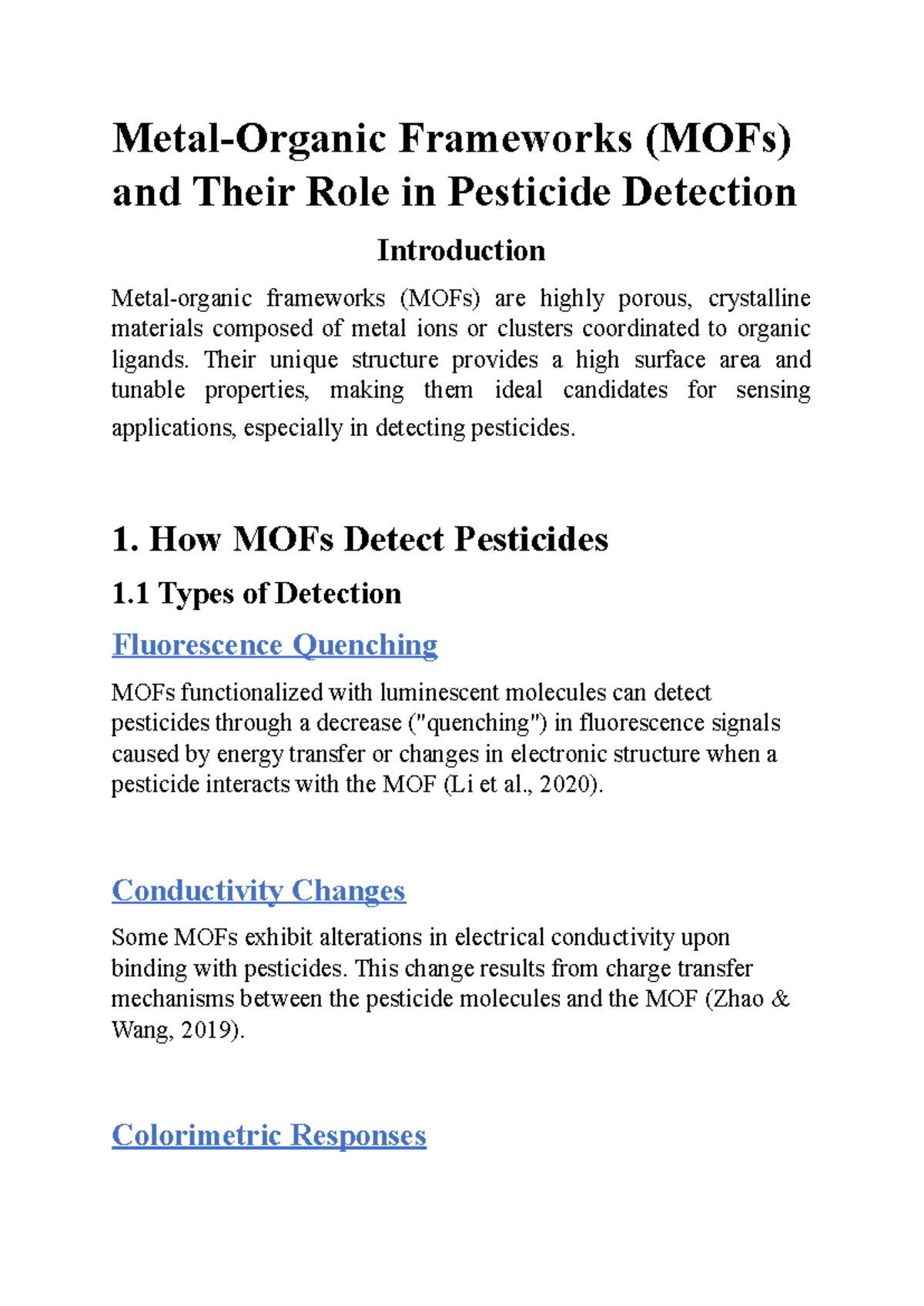 MOFs in Pesticide Detection: Mechanisms & Performance (AIFS) - Studocu
