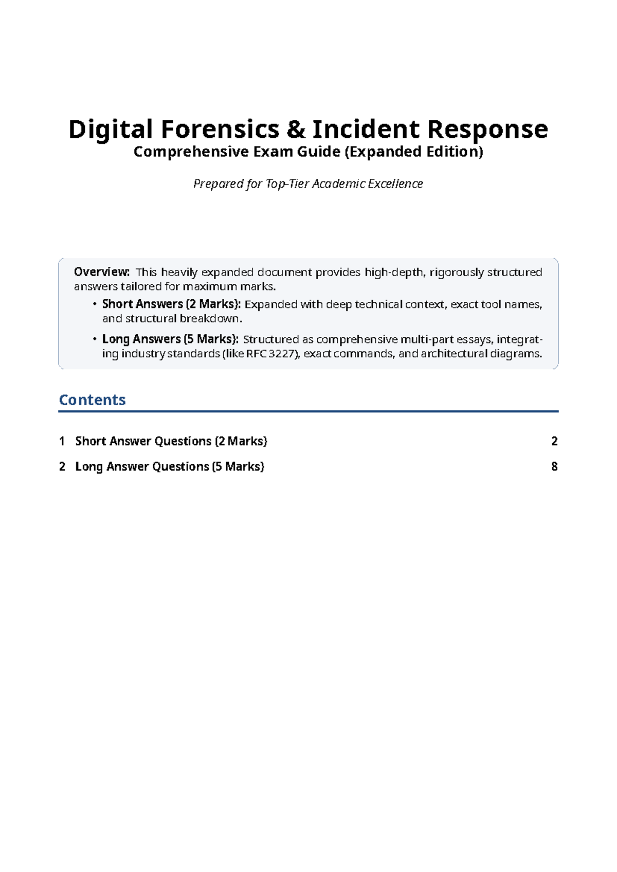 Digital Forensics (DFR 101) Comprehensive Exam Study Guide - Studocu
