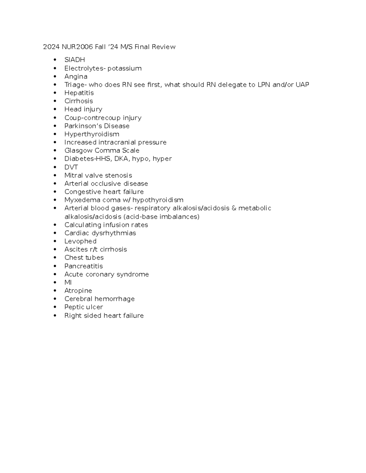 2024 MS Final Review 2 - Study guide - 2024 NUR2006 Fall ’24 M/S Final ...