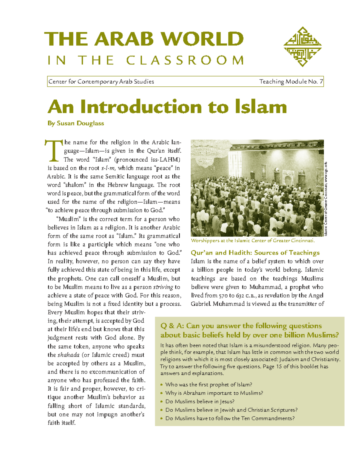 An Introduction to Islam: Teaching Module No. 7 - Studocu