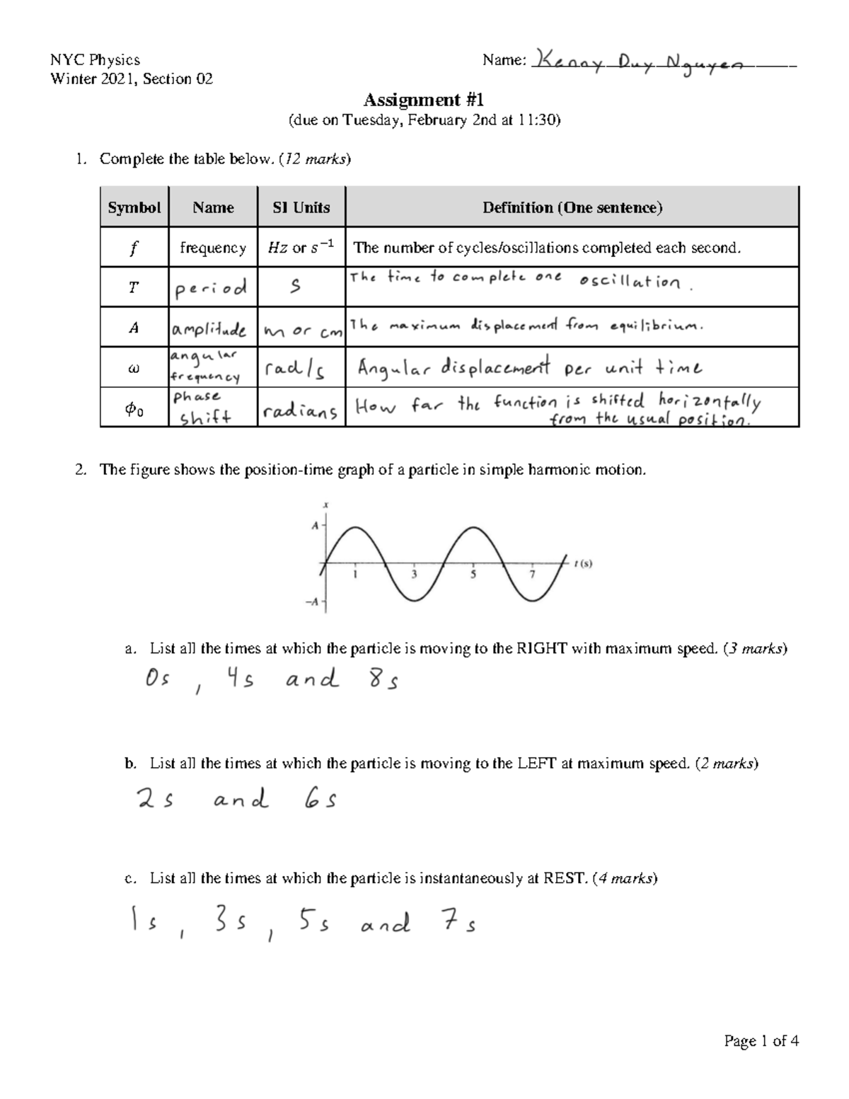 NYC Physics (Winter 2021) - Assignment 1 on Harmonic Motion Dynamics ...