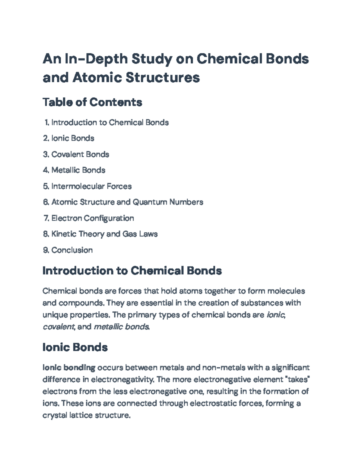 Comprehensive Study on Chemical Bonds and Atomic Structure (CHEM101 ...
