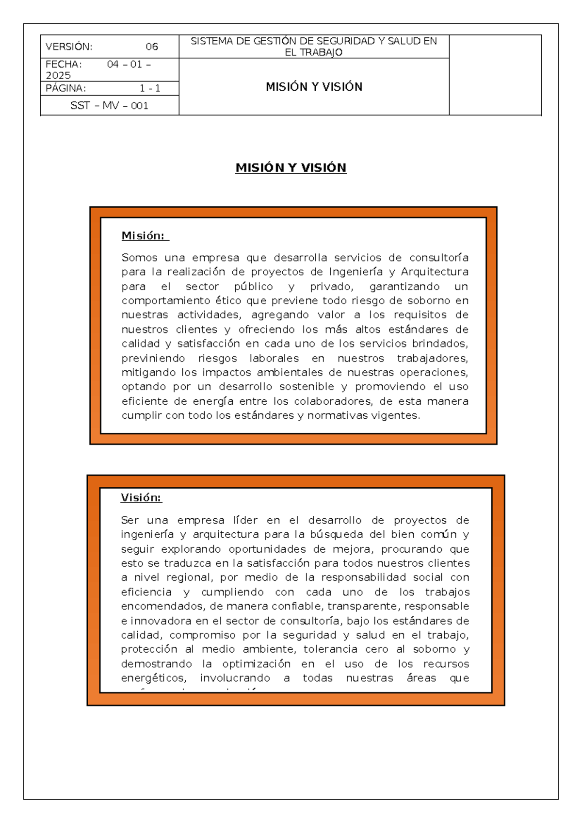 Misión Y Visión - ejemplo de mision y vision - VERSIÓN: 06 SISTEMA DE ...