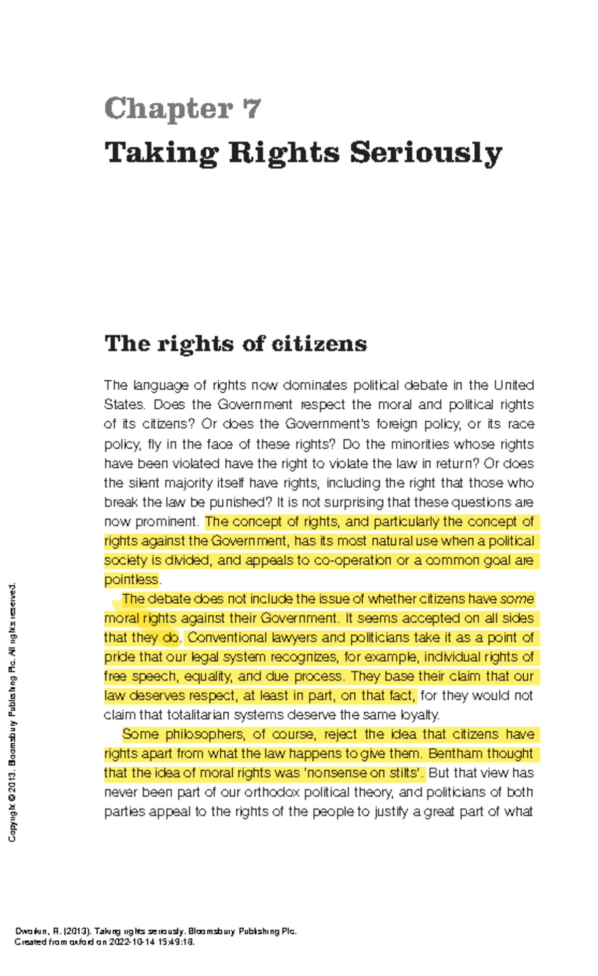 Dworkin - Taking rights seriously - The rights of citizens The language ...