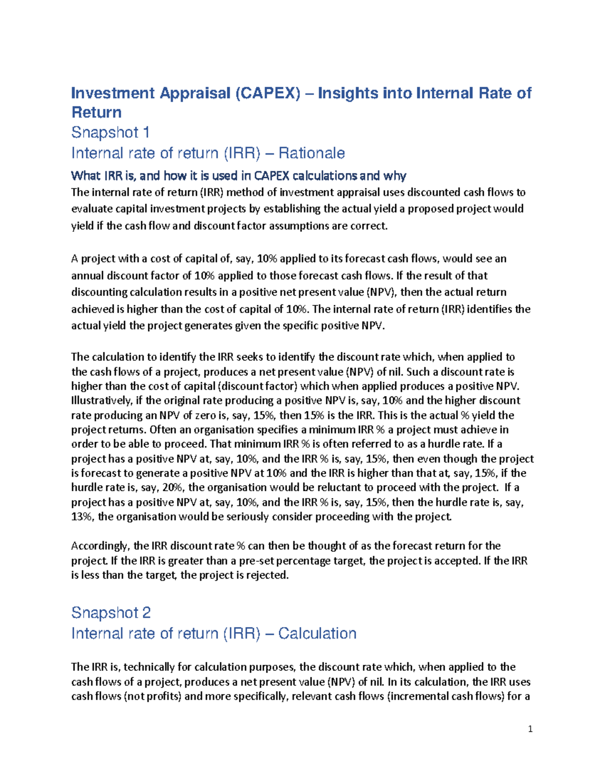 Capex Snapshot: Internal Rate of Return (IRR) Insights & Mini-Quiz ...