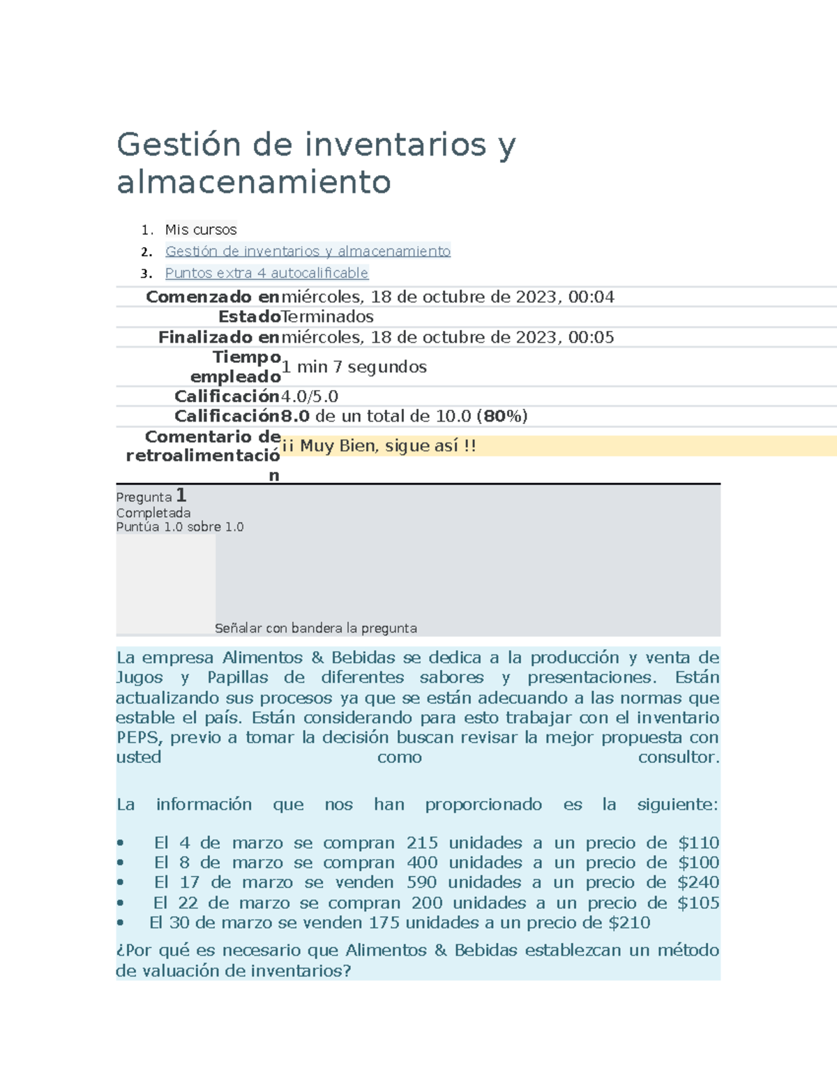 Autocalificable Semana 4: Gestión de Inventarios y Almacenamiento - Studocu