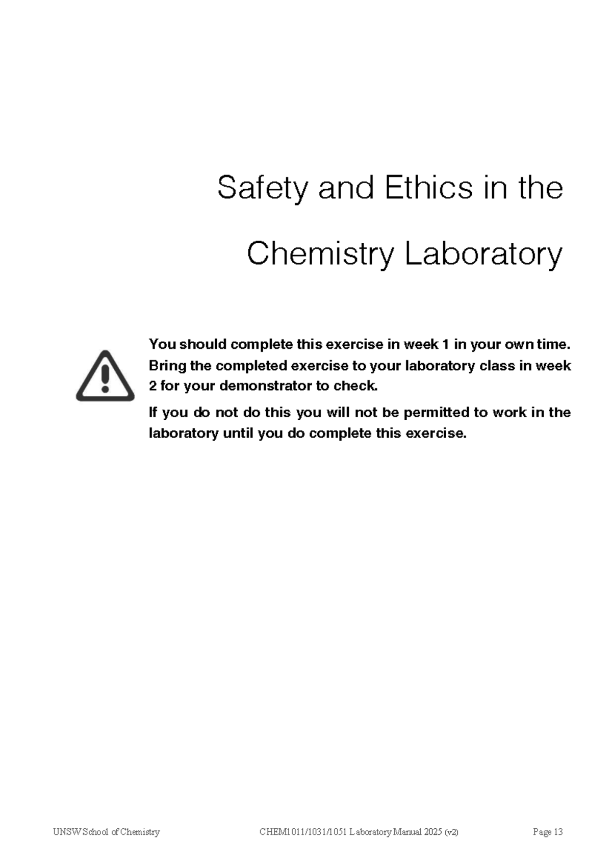CHEM1011 Lab Manual: Safety & Ethics in Chemistry Lab 2025 - Studocu