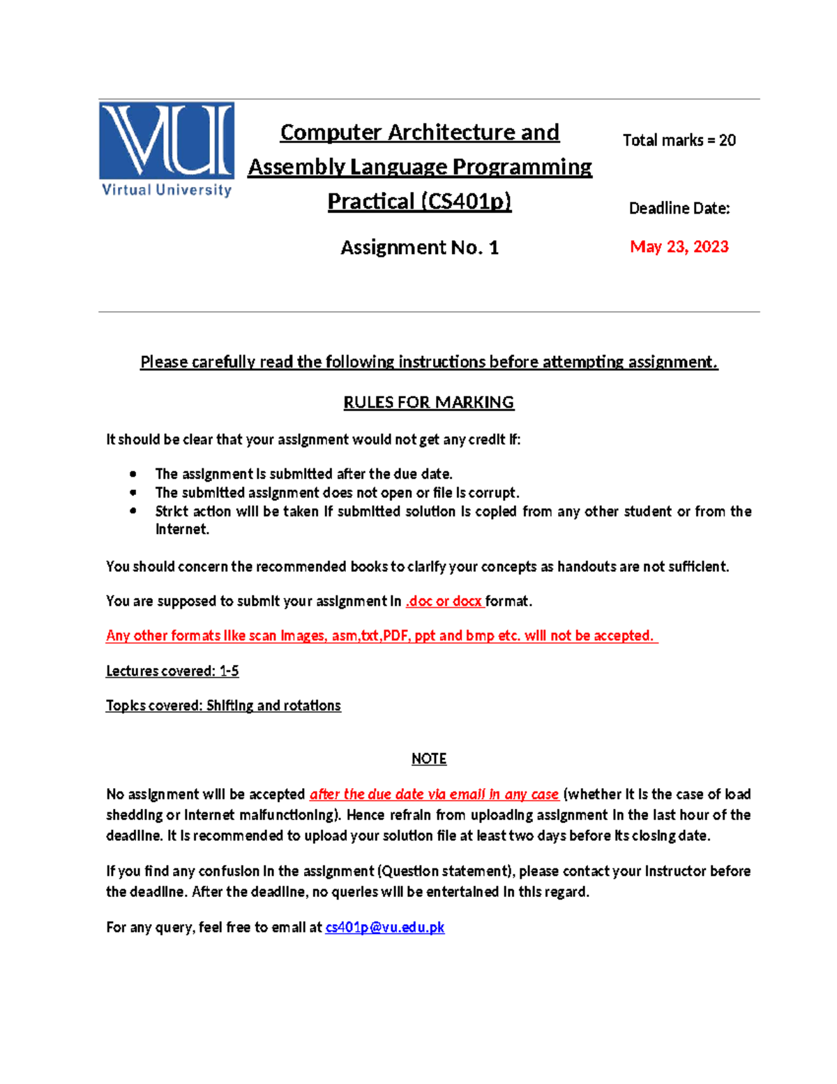 CS401p Assignment 1: Computer Architecture & Assembly Language ...
