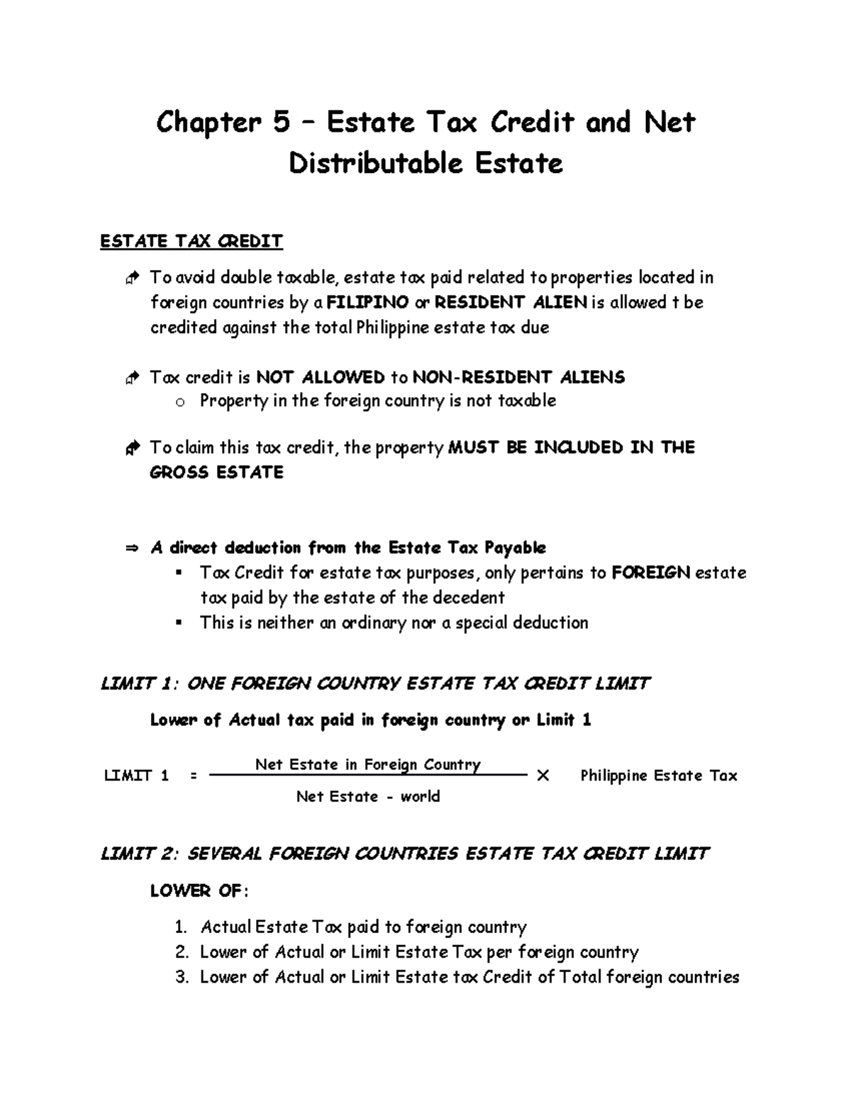 Business Taxation (CH 5) – Estate Tax Credit and Net Distributable ...