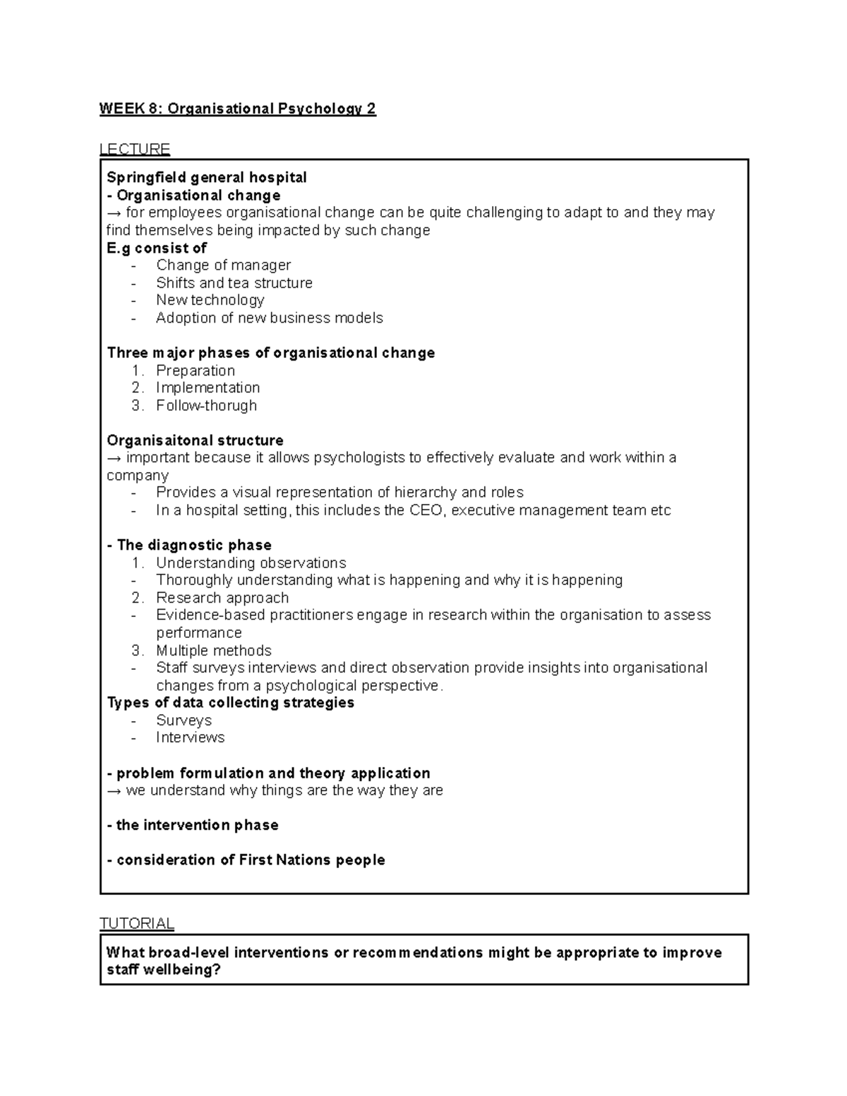 Week 8 and 9 lecture modules - WEEK 8: Organisational Psychology 2 ...